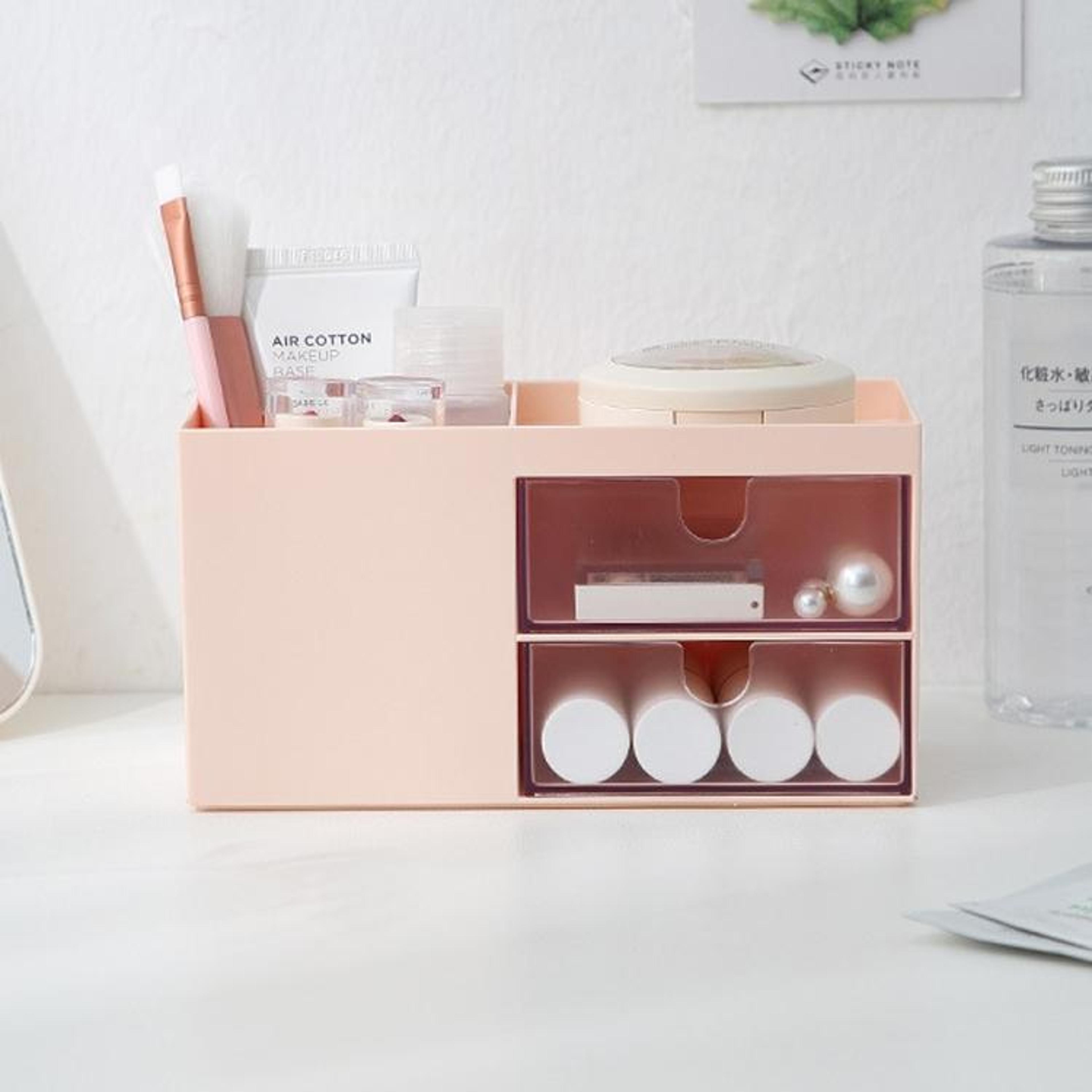 Dual Drawer Desktop Organizer Plastic Makeup Organizer Storage Box For Cosmetics Office Supplies An 2
