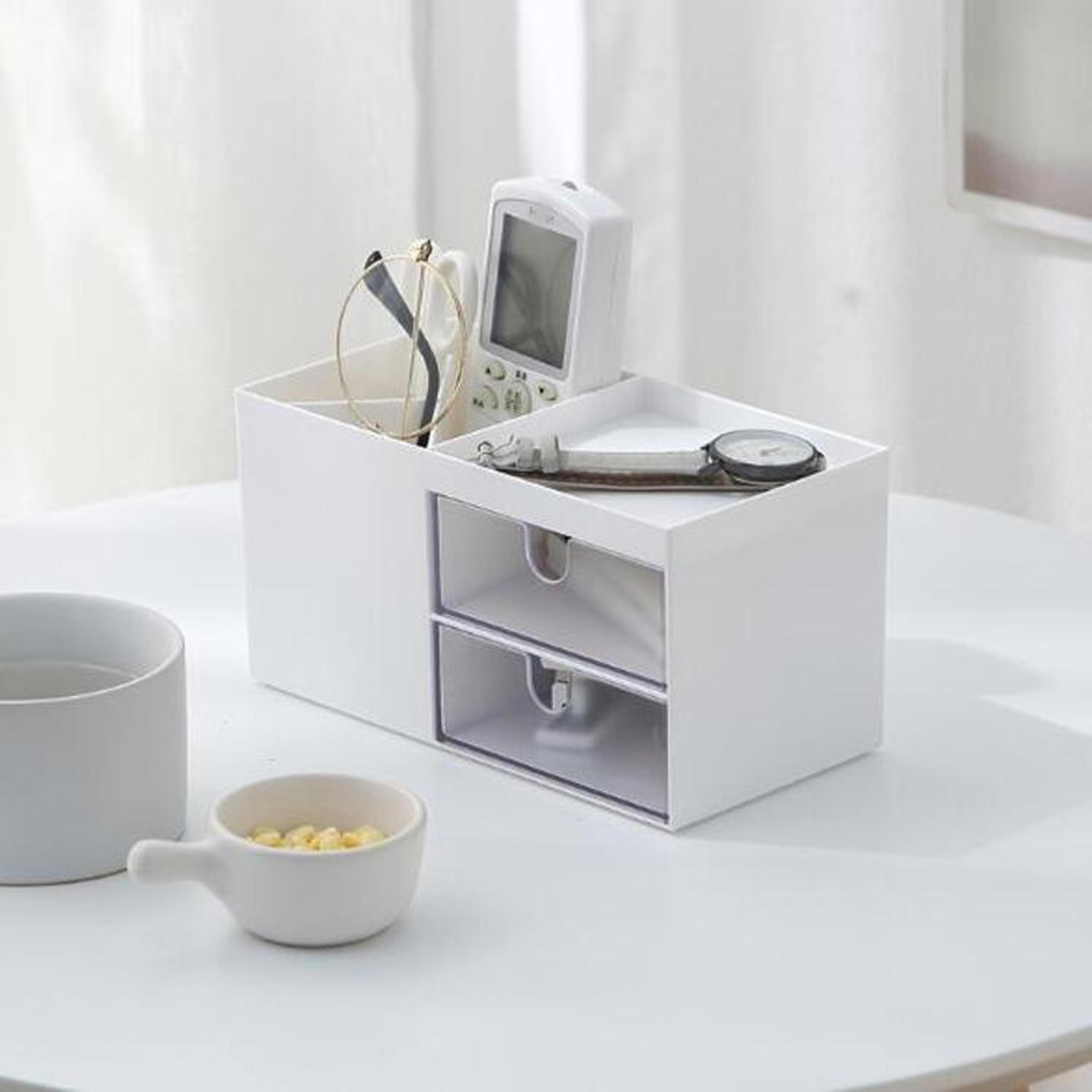Dual Drawer Desktop Organizer Plastic Makeup Organizer Storage Box For Cosmetics Office Supplies An 5