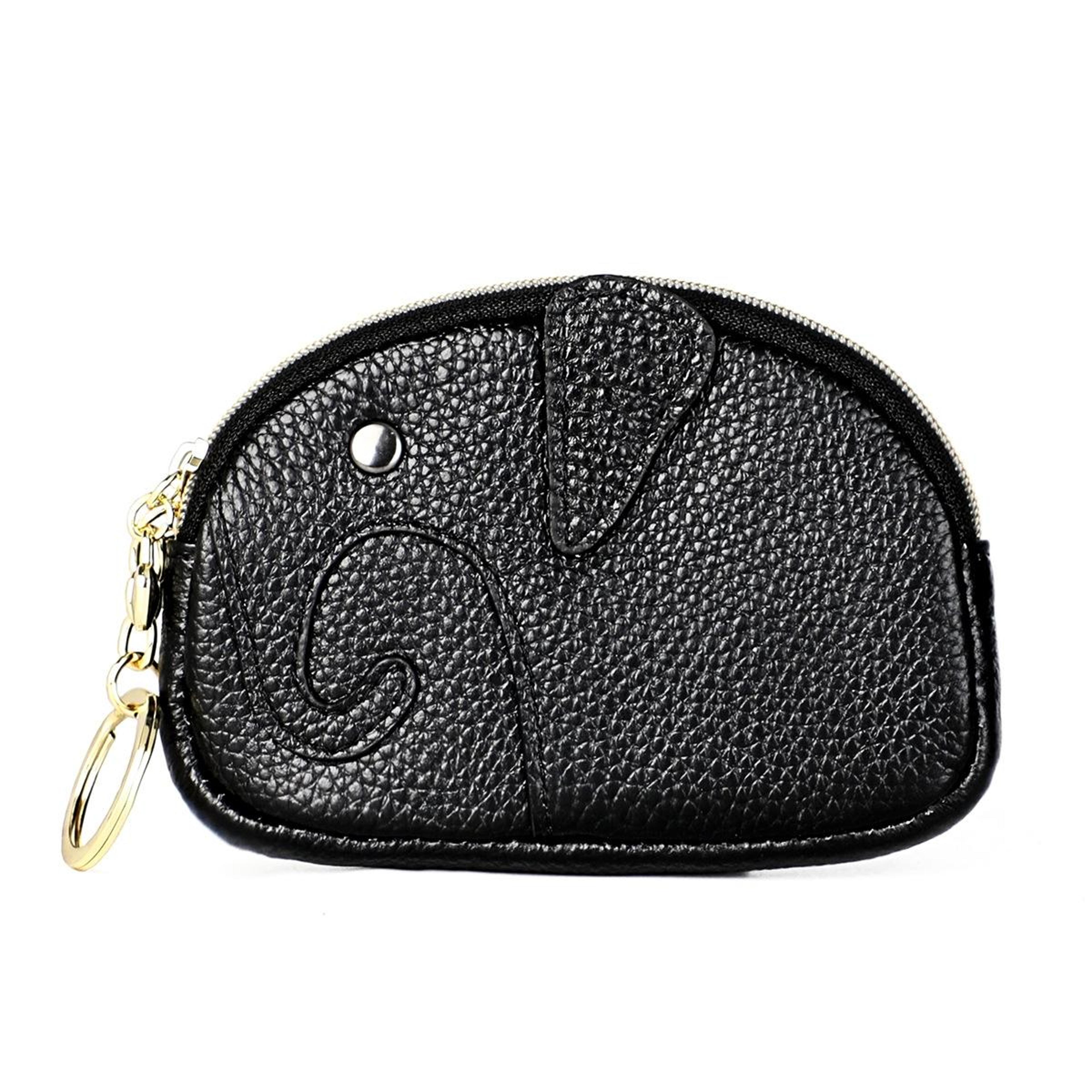 Genuine Leather Elephant Coin Purse For Women Soft Cowhide Zipper Mini Wallet 9