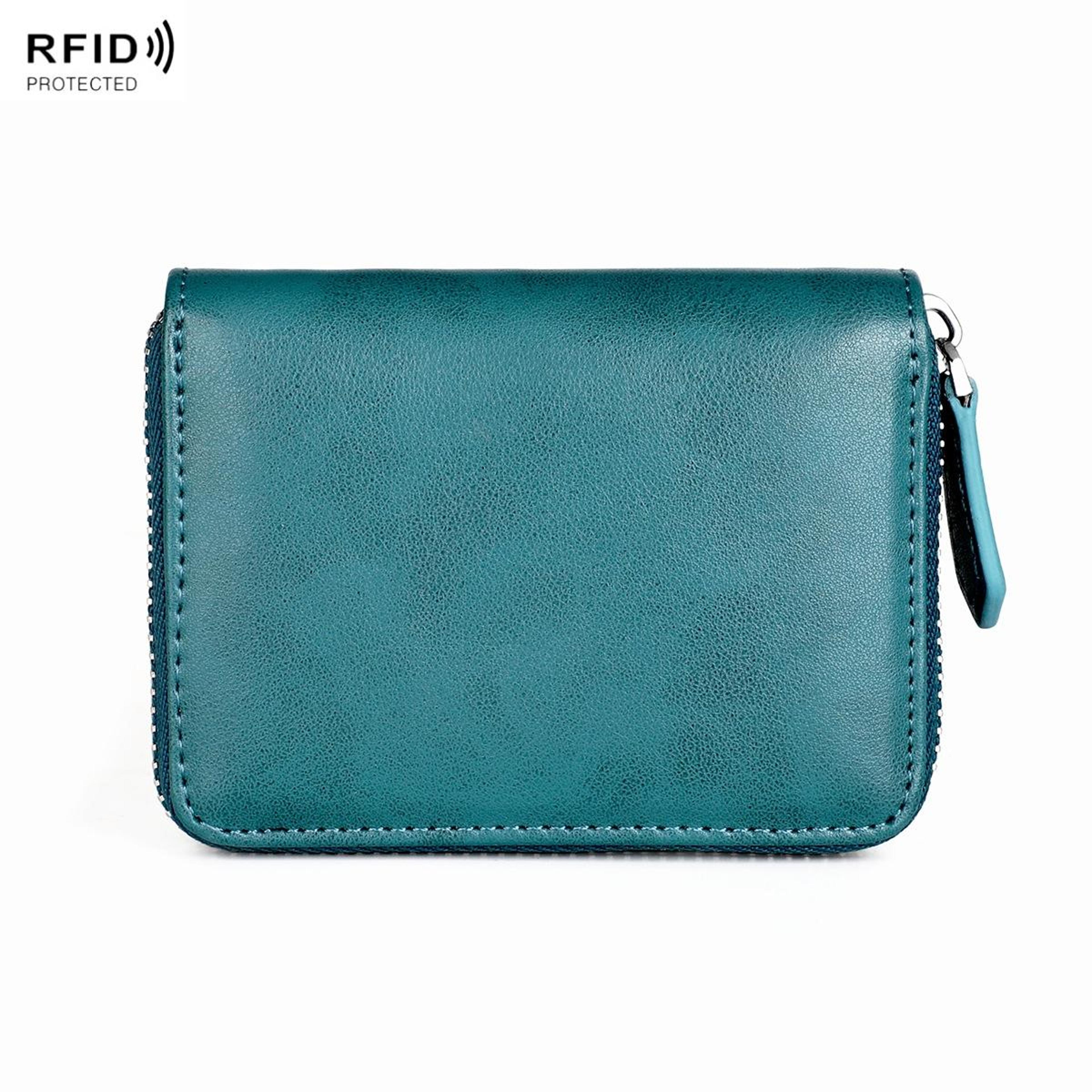 RFID Blocking Leather Coin Purse Compact Zipper Wallet With Card Holder 11