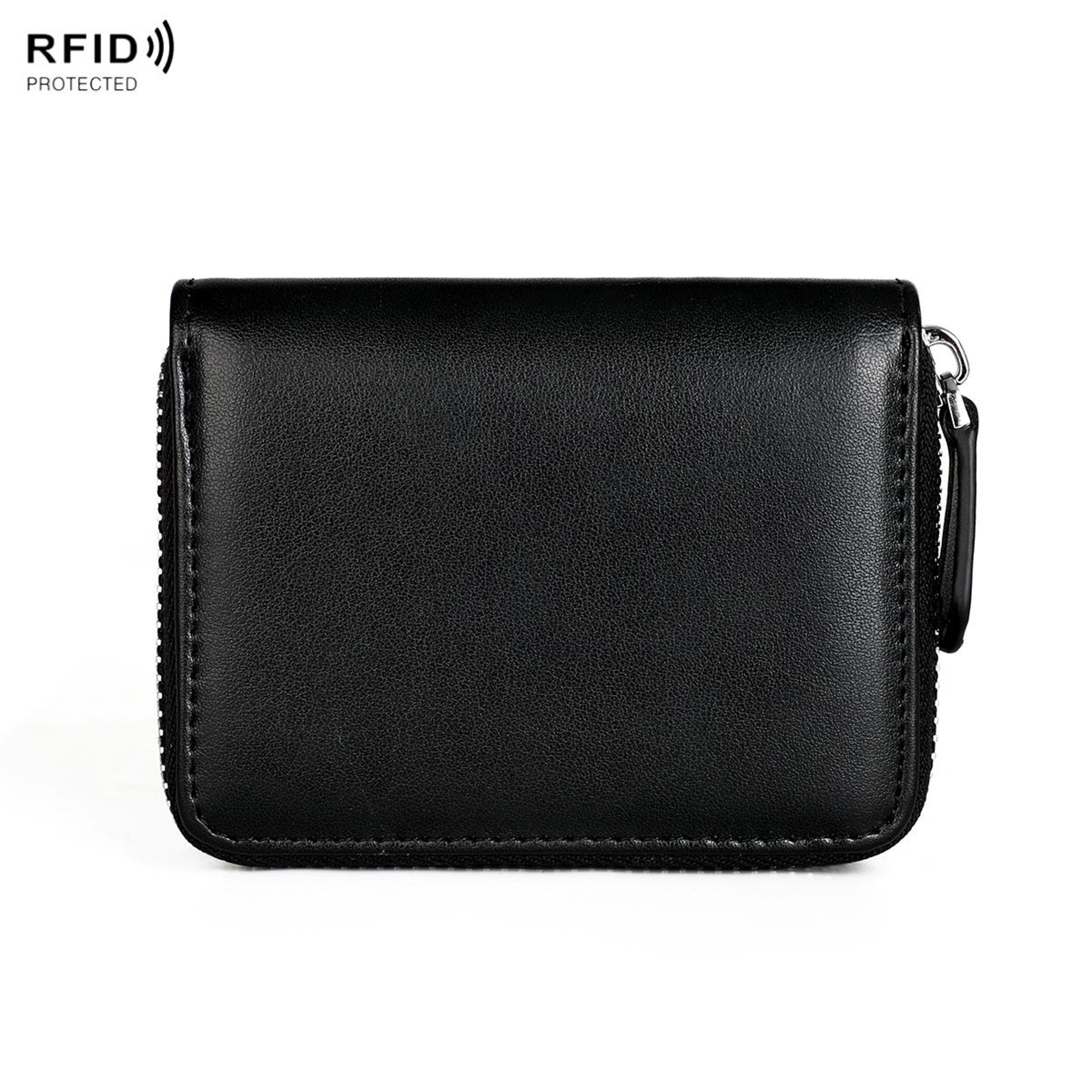 RFID Blocking Leather Coin Purse Compact Zipper Wallet With Card Holder 10