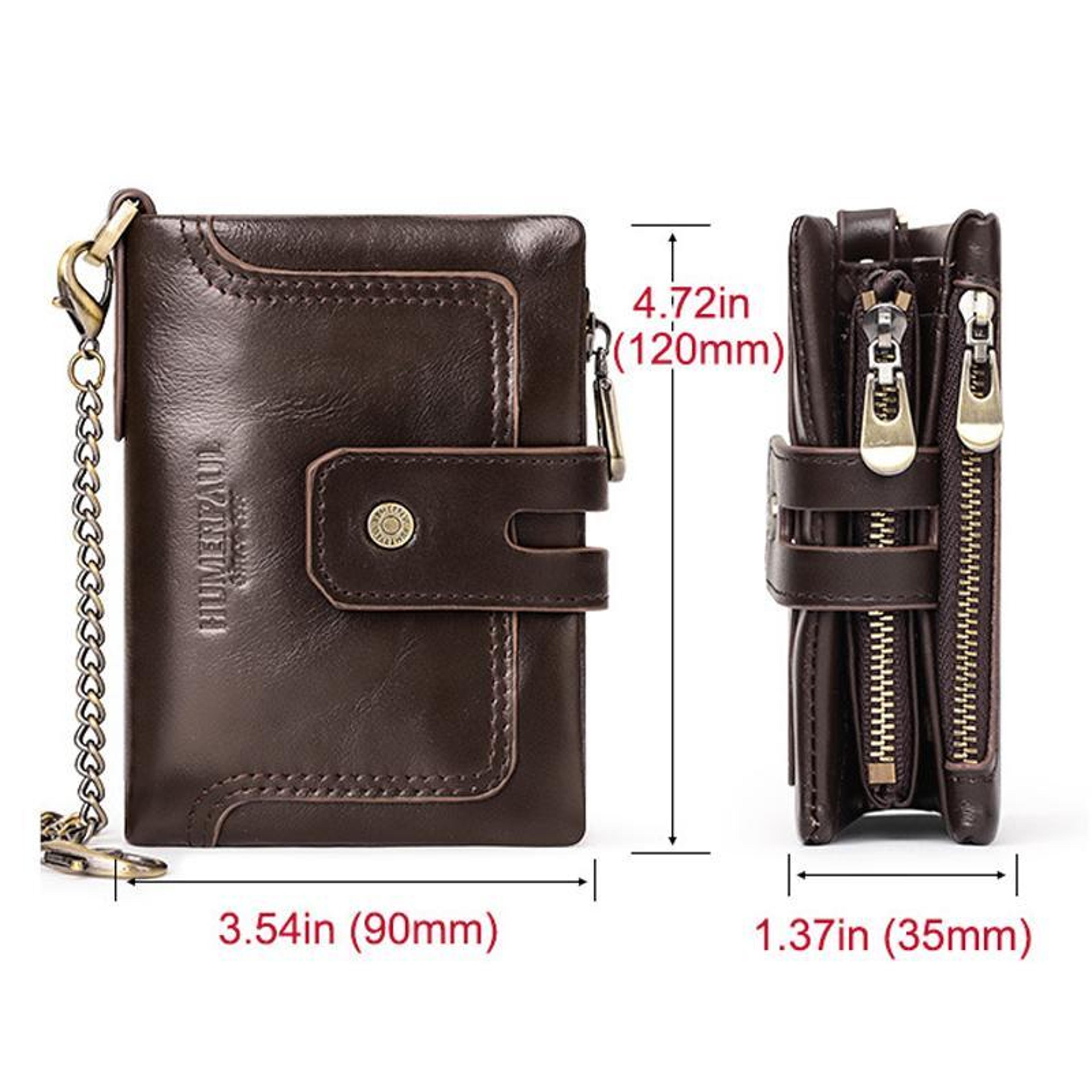 RFID Trifold Leather Wallet With Double Zipper Coin Purse Large Capacity Card Holder 1