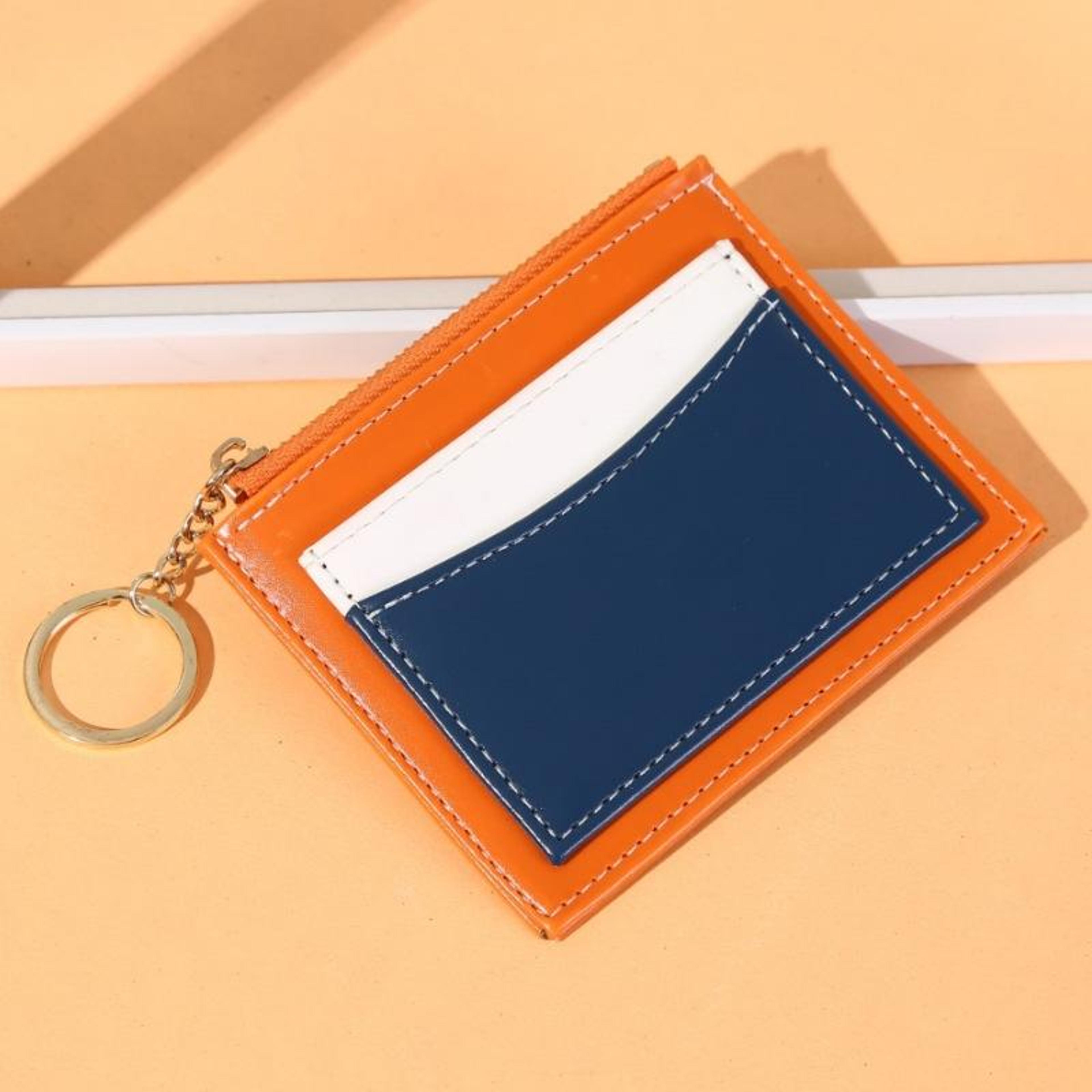 Portable Card Holder Wallet PU Leather Keychain Wallet With Zipper Coin Purse 6