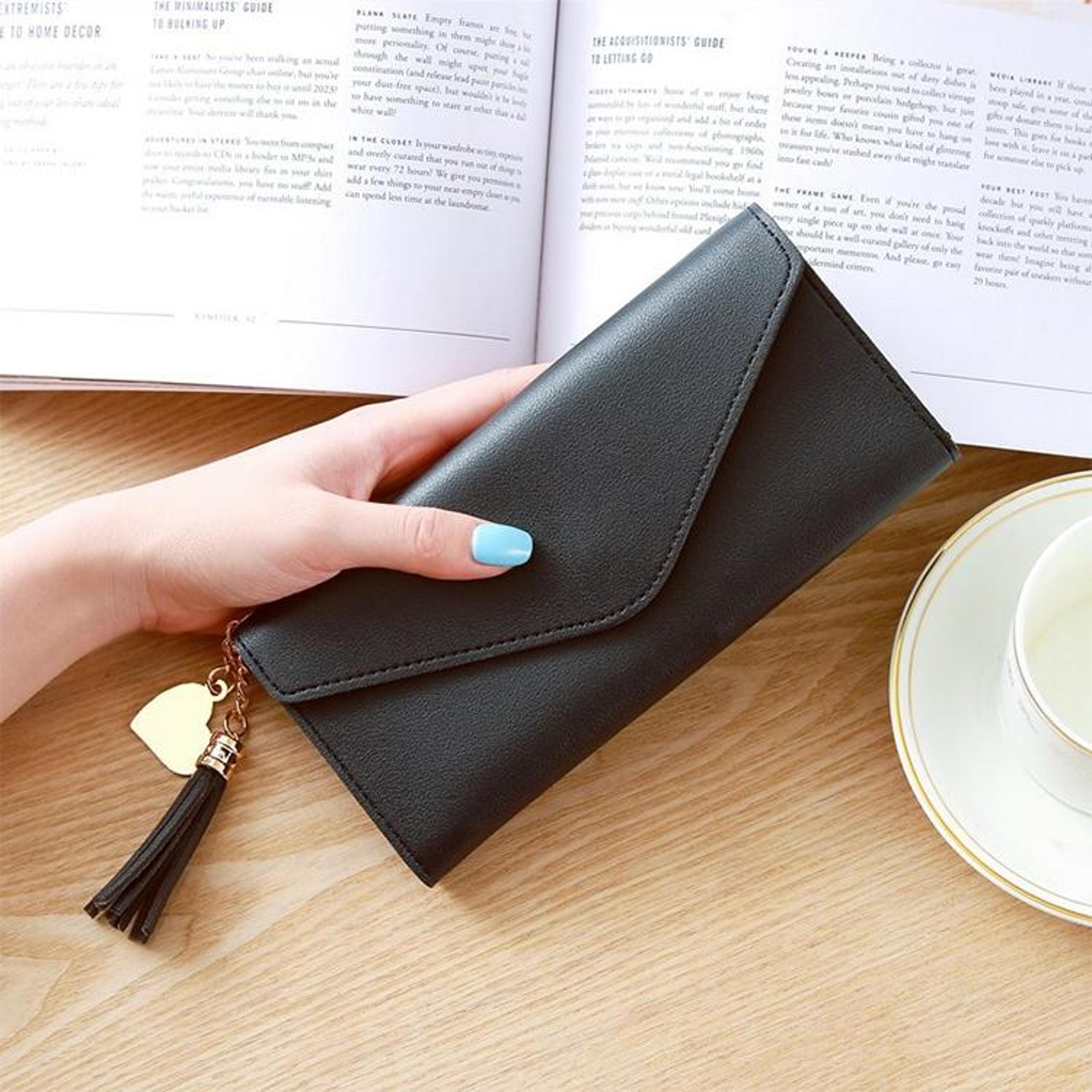 Womens Long PU Leather Wallet Card Holder Clutch Purse With Tassel Coin Pocket 6