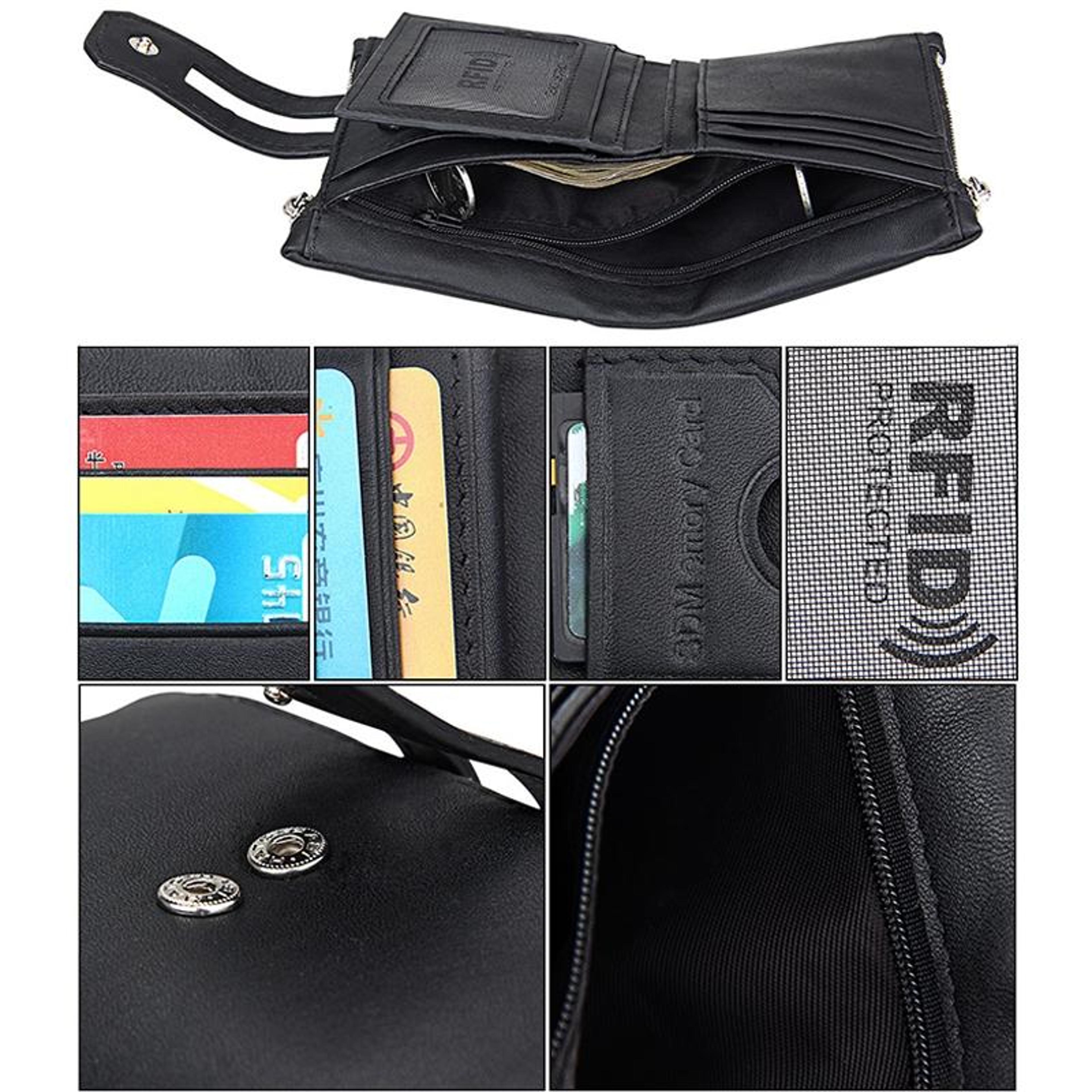 Crazy Horse Leather RFID Wallet For Men Tri Fold Card Holder With Zipper Coin Pocket 3