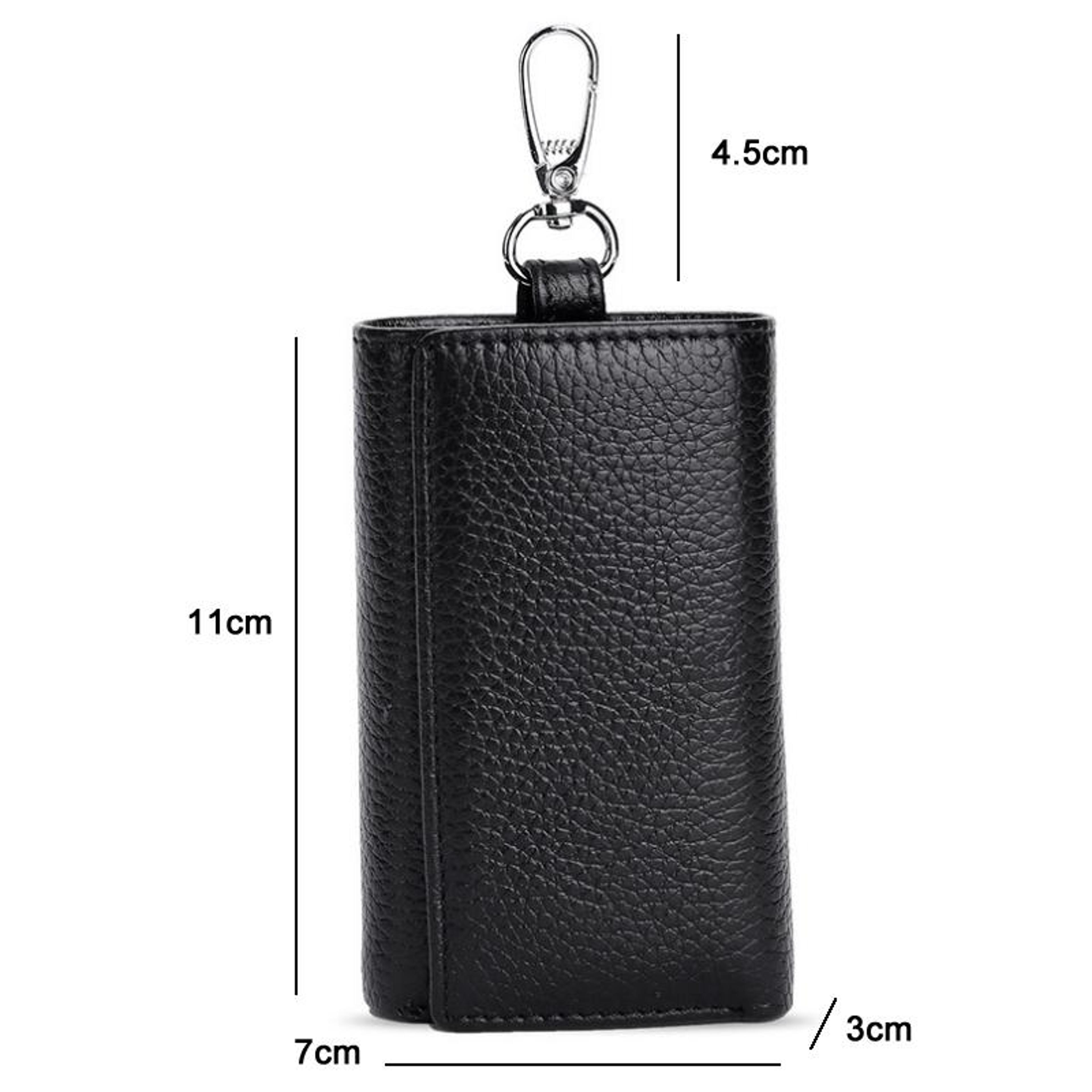 Genuine Leather Key Wallet Tri Fold Key Coin Purse With Card Holder And Keychain 1