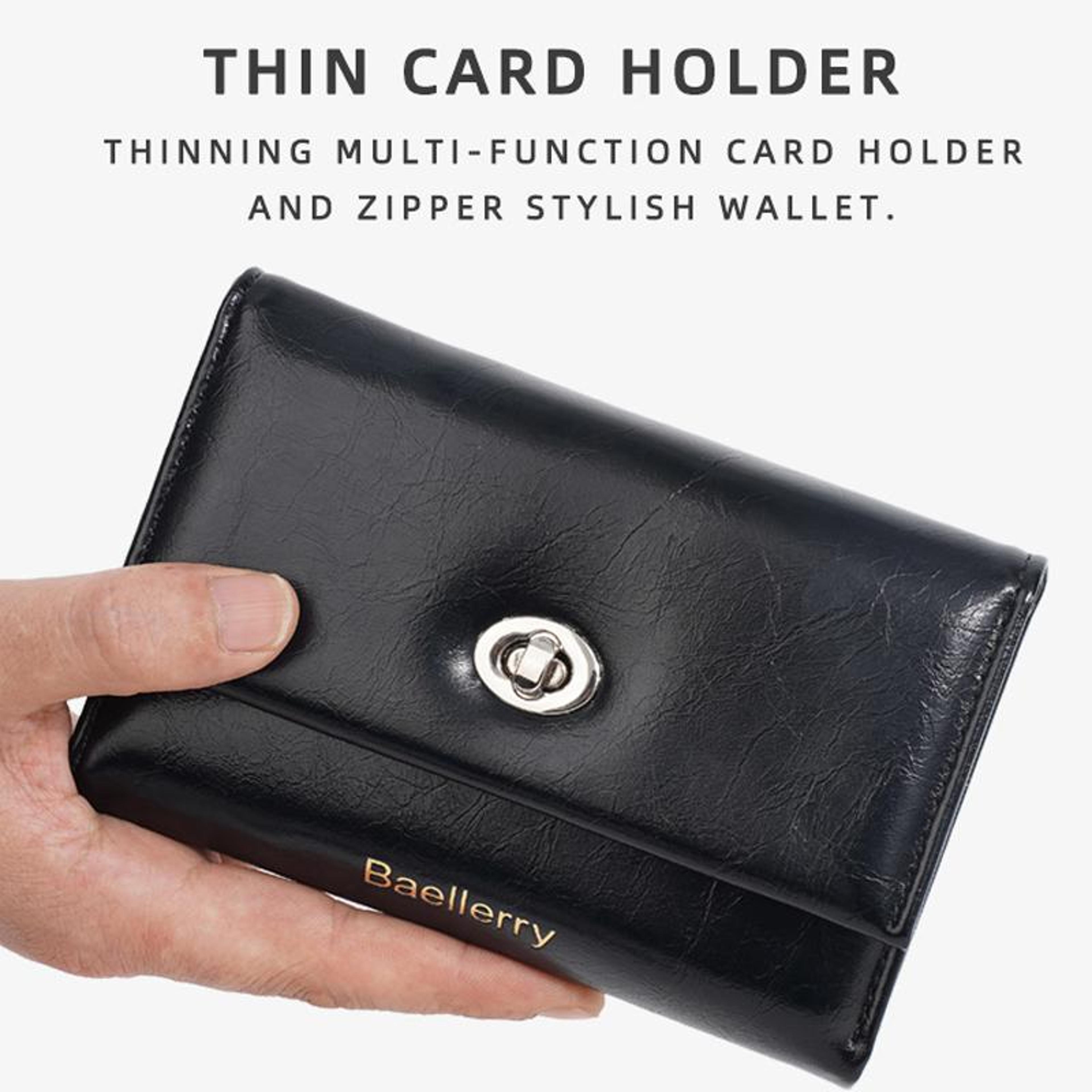 Womens Trifold Wallet Compact Card Wallet PU Leather Zip Coin Purse With Lanyard 2