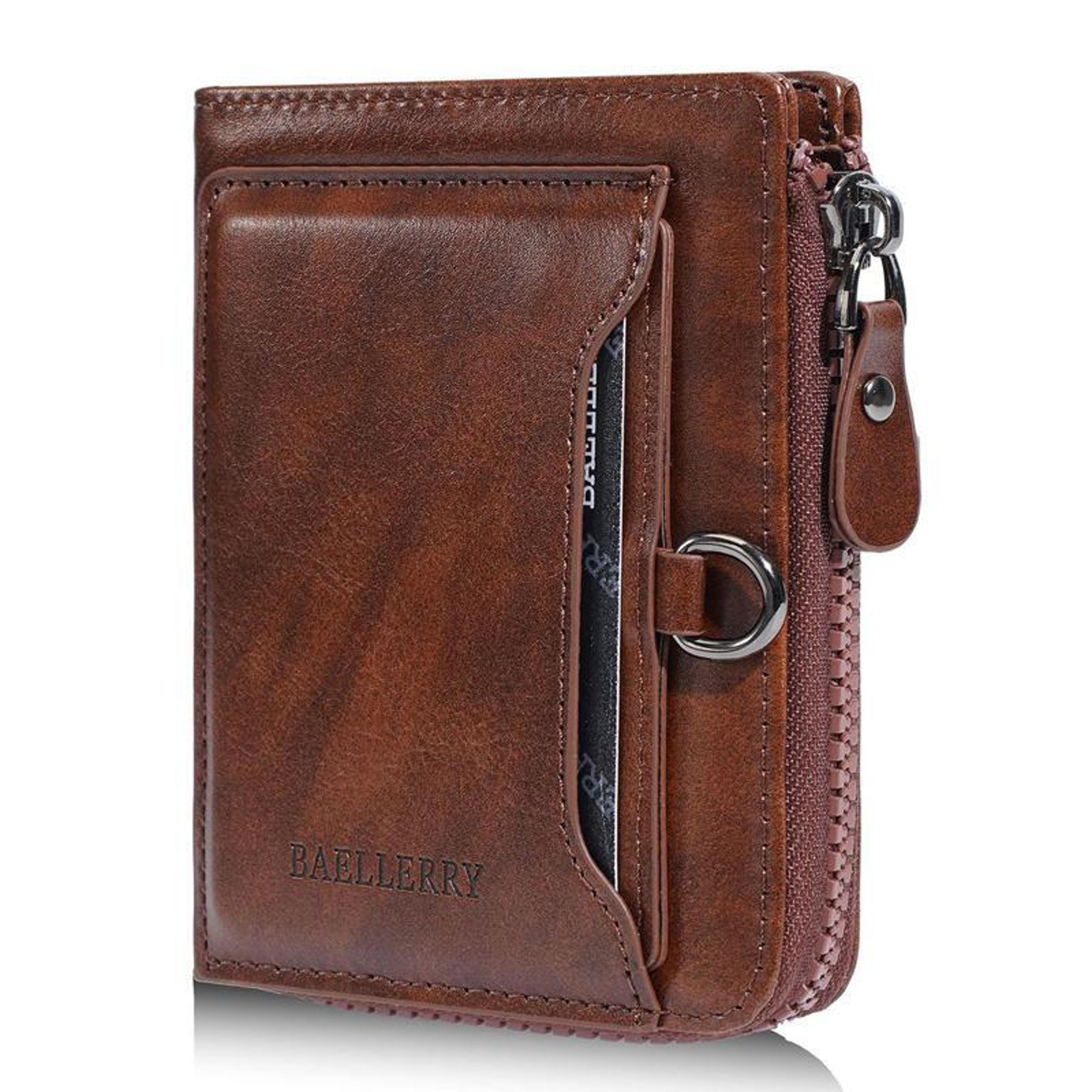 Vintage Mens Compact Wallet Leather Card Holder With Zipper Coin Pocket And Multi Card Organizer 8