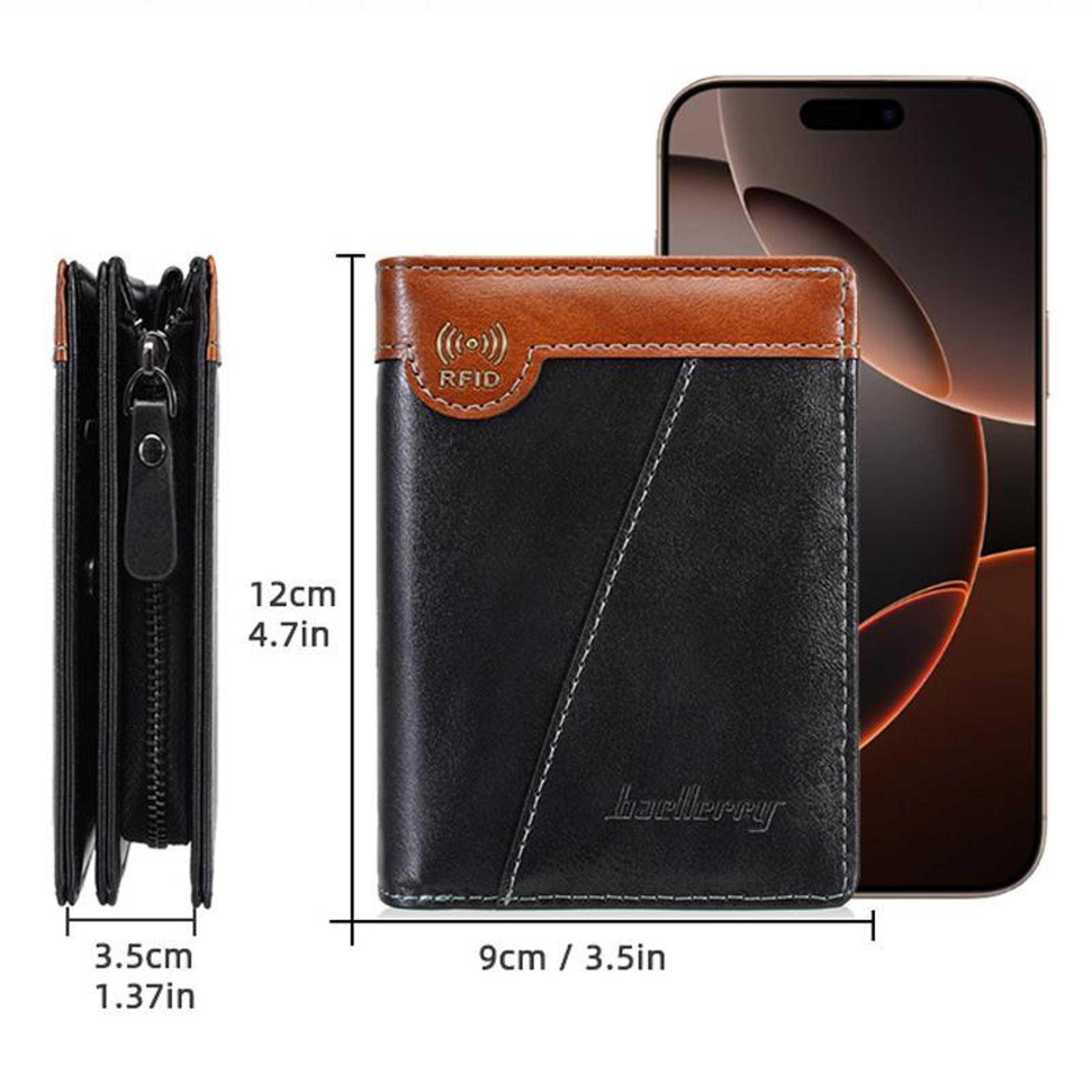 Vintage RFID Wallet For Men Compact PU Leather Multi Card Holder With Zipper Coin Pocket 7