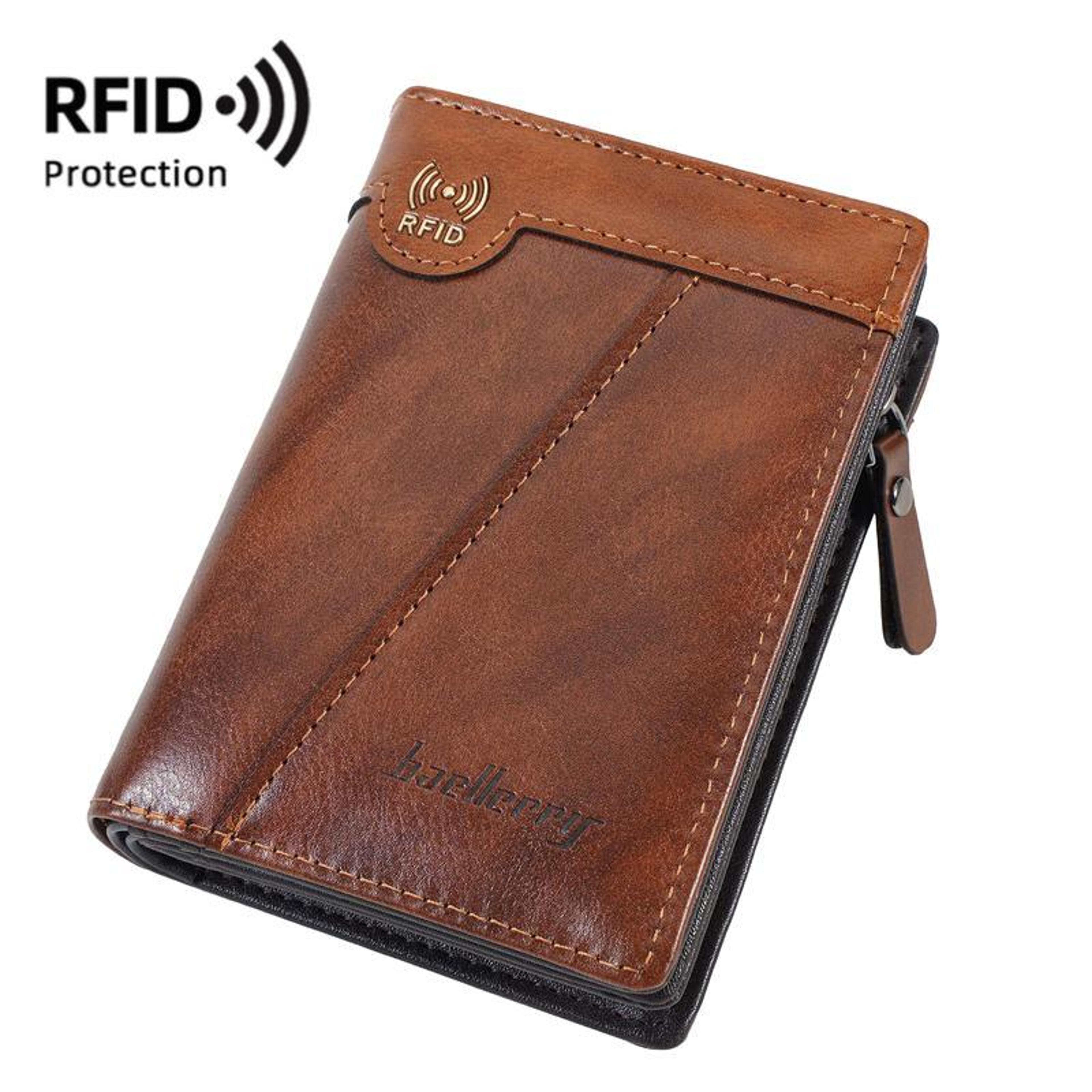 Vintage RFID Wallet For Men Compact PU Leather Multi Card Holder With Zipper Coin Pocket 10