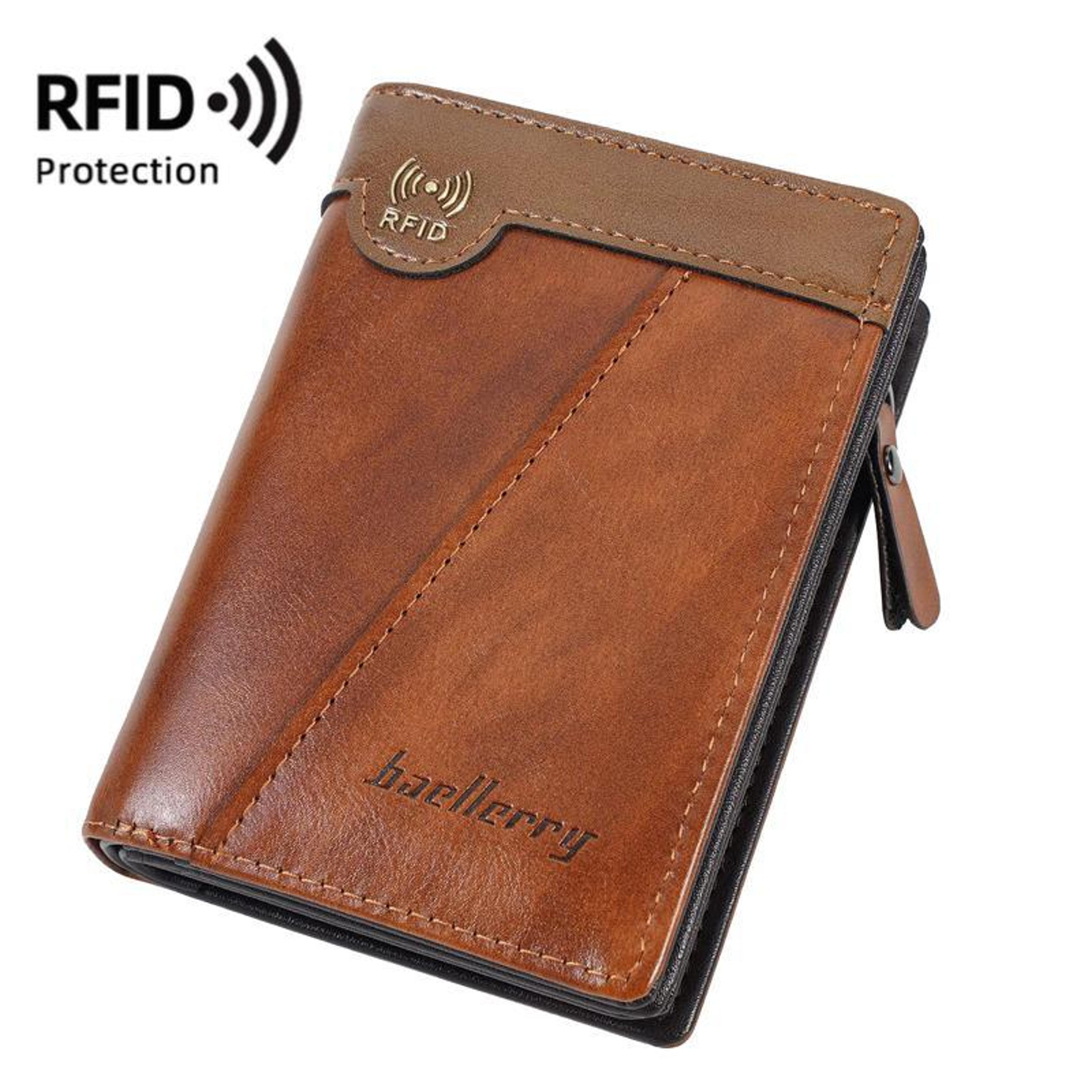 Vintage RFID Wallet For Men Compact PU Leather Multi Card Holder With Zipper Coin Pocket 9