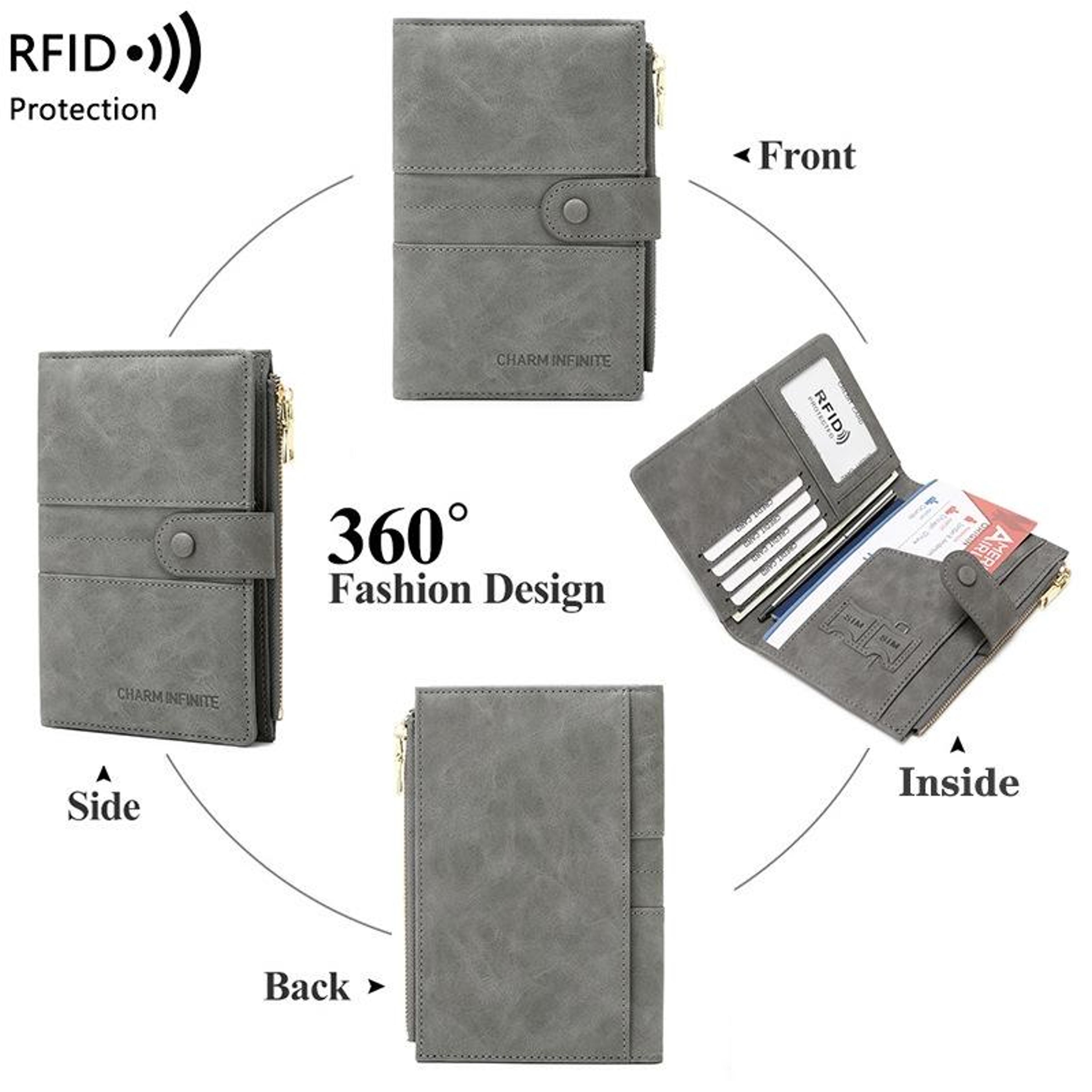 RFID Blocking Travel Passport Wallet Multi Card Document Organizer With Zipper 2
