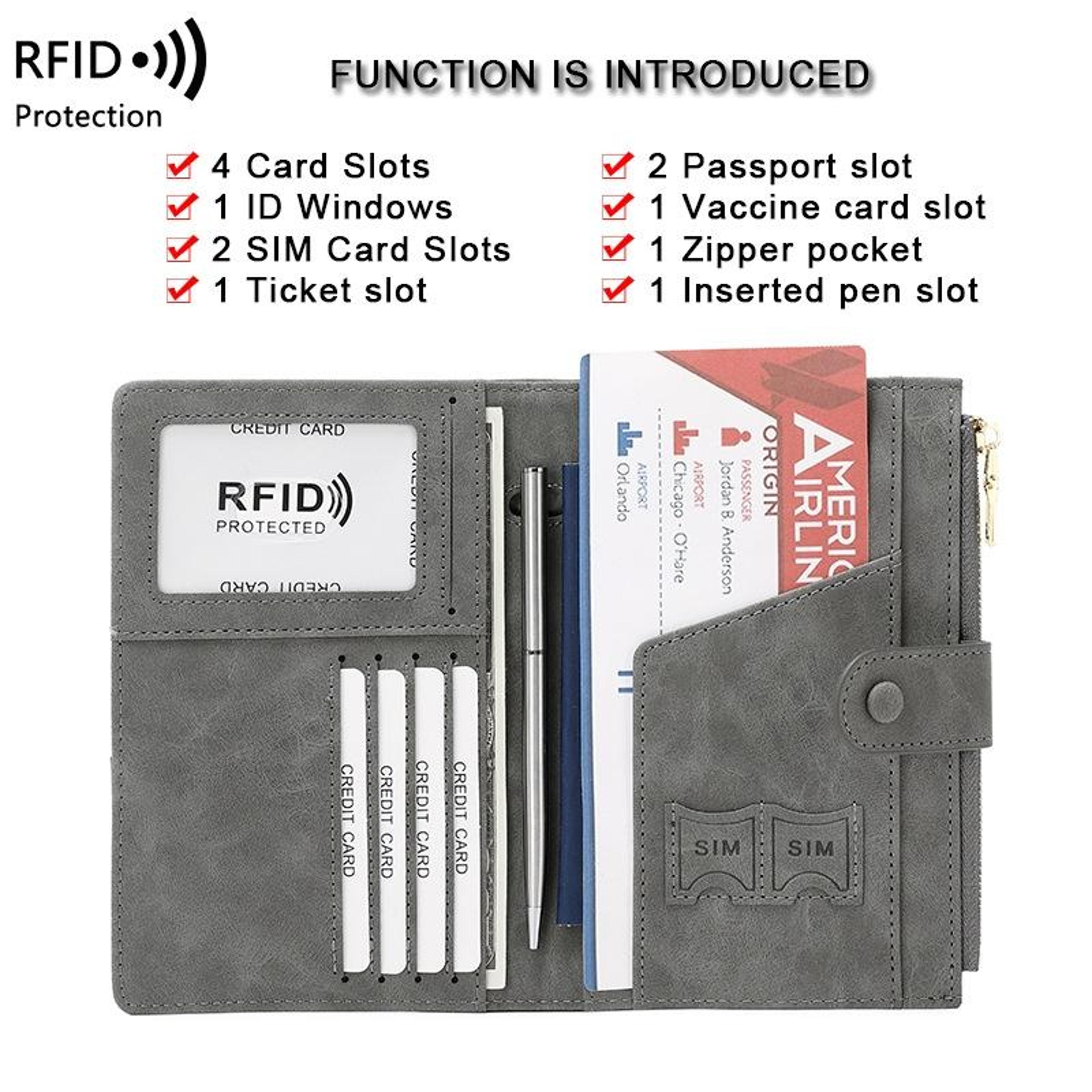 RFID Blocking Travel Passport Wallet Multi Card Document Organizer With Zipper 3