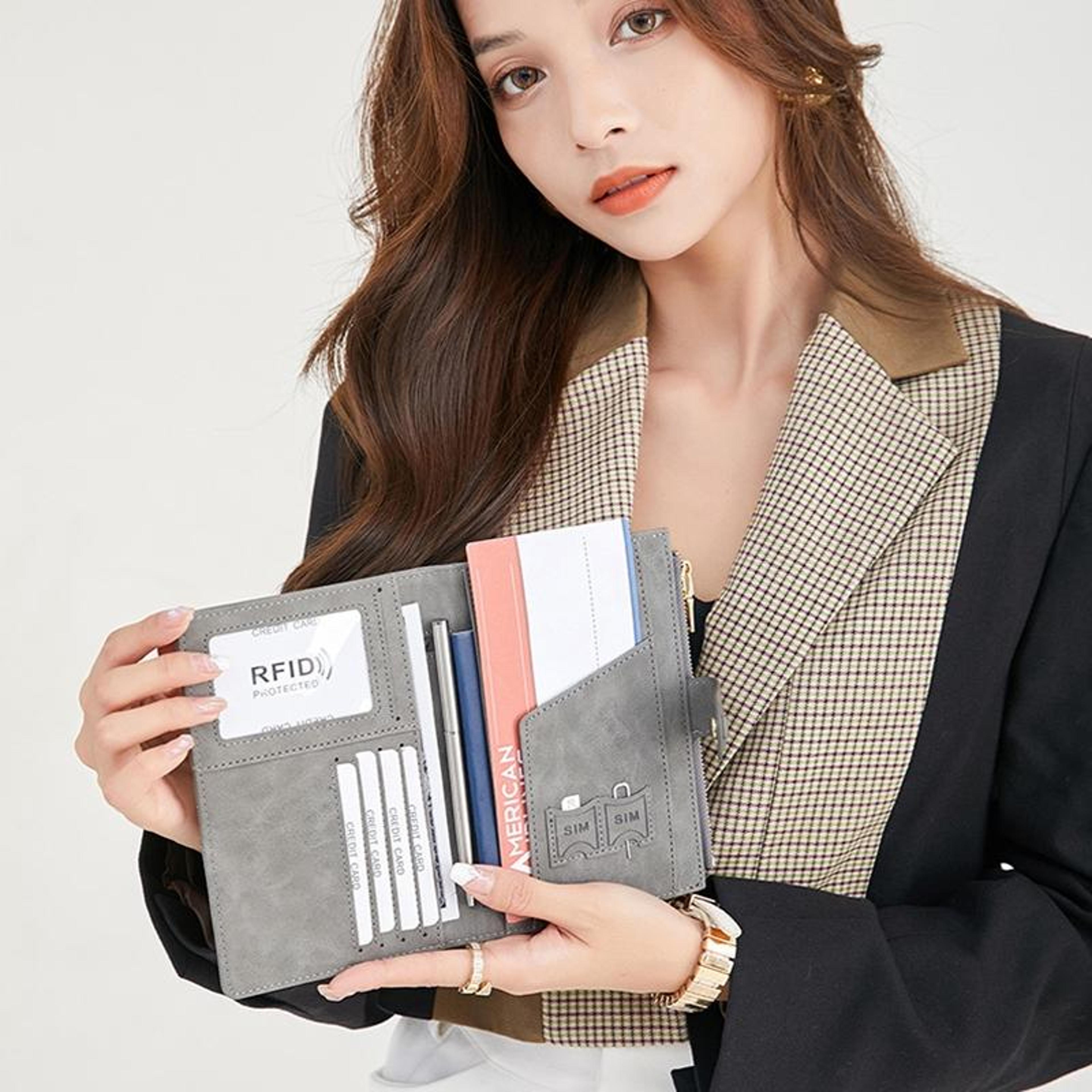 RFID Blocking Travel Passport Wallet Multi Card Document Organizer With Zipper 8