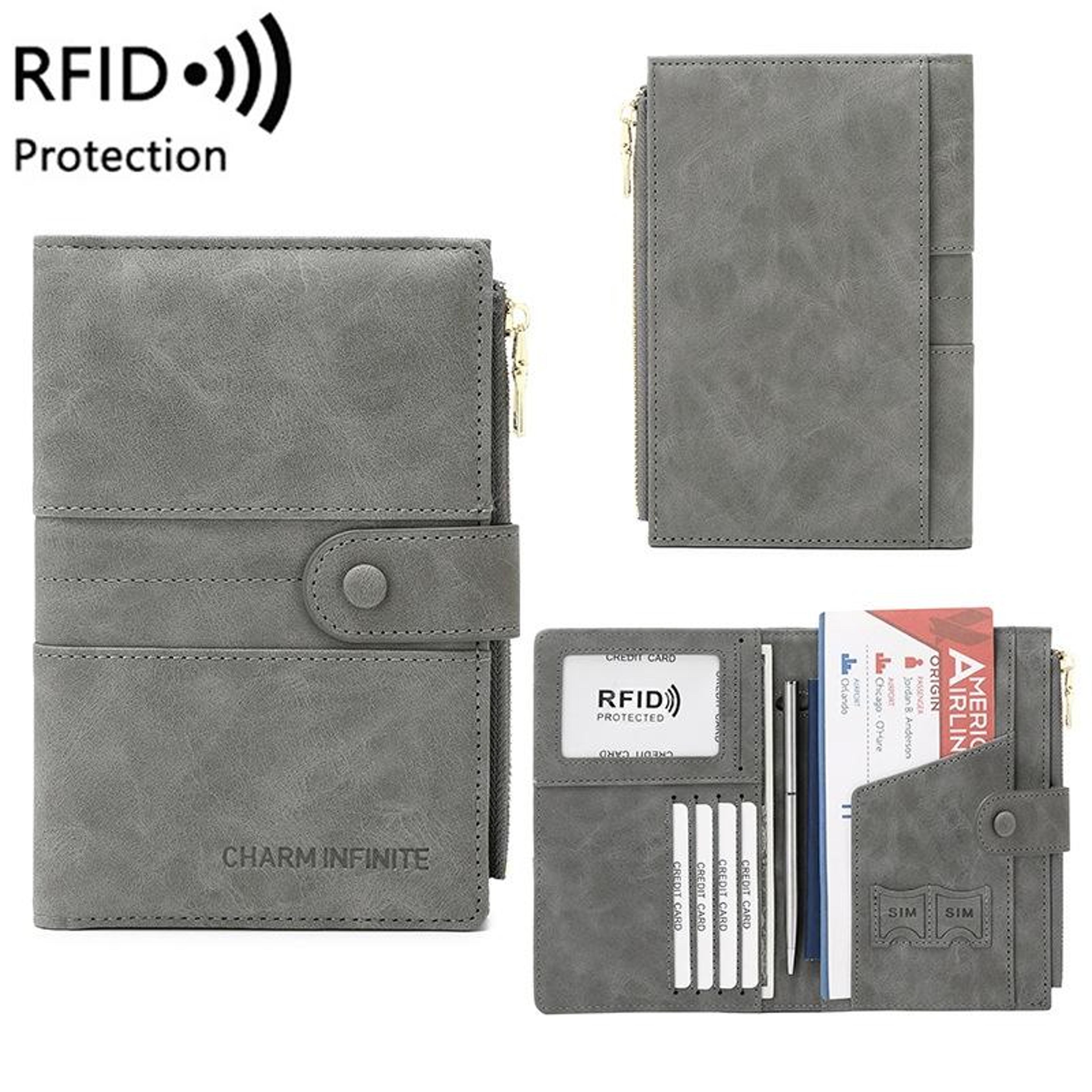 RFID Blocking Travel Passport Wallet Multi Card Document Organizer With Zipper 7