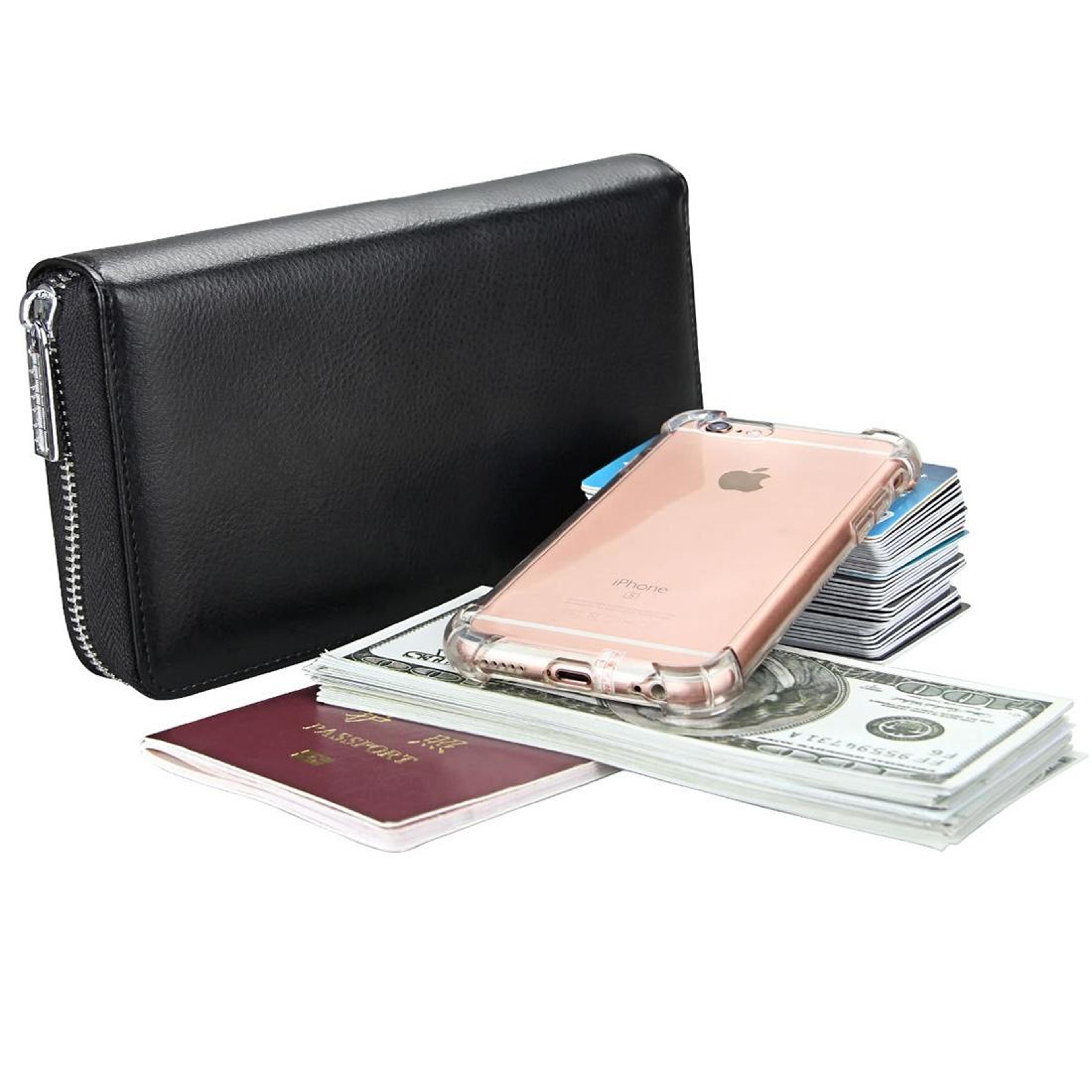 RFID Passport Wallet Genuine Leather Travel Document Organizer Long Wallet With Card Slots 5