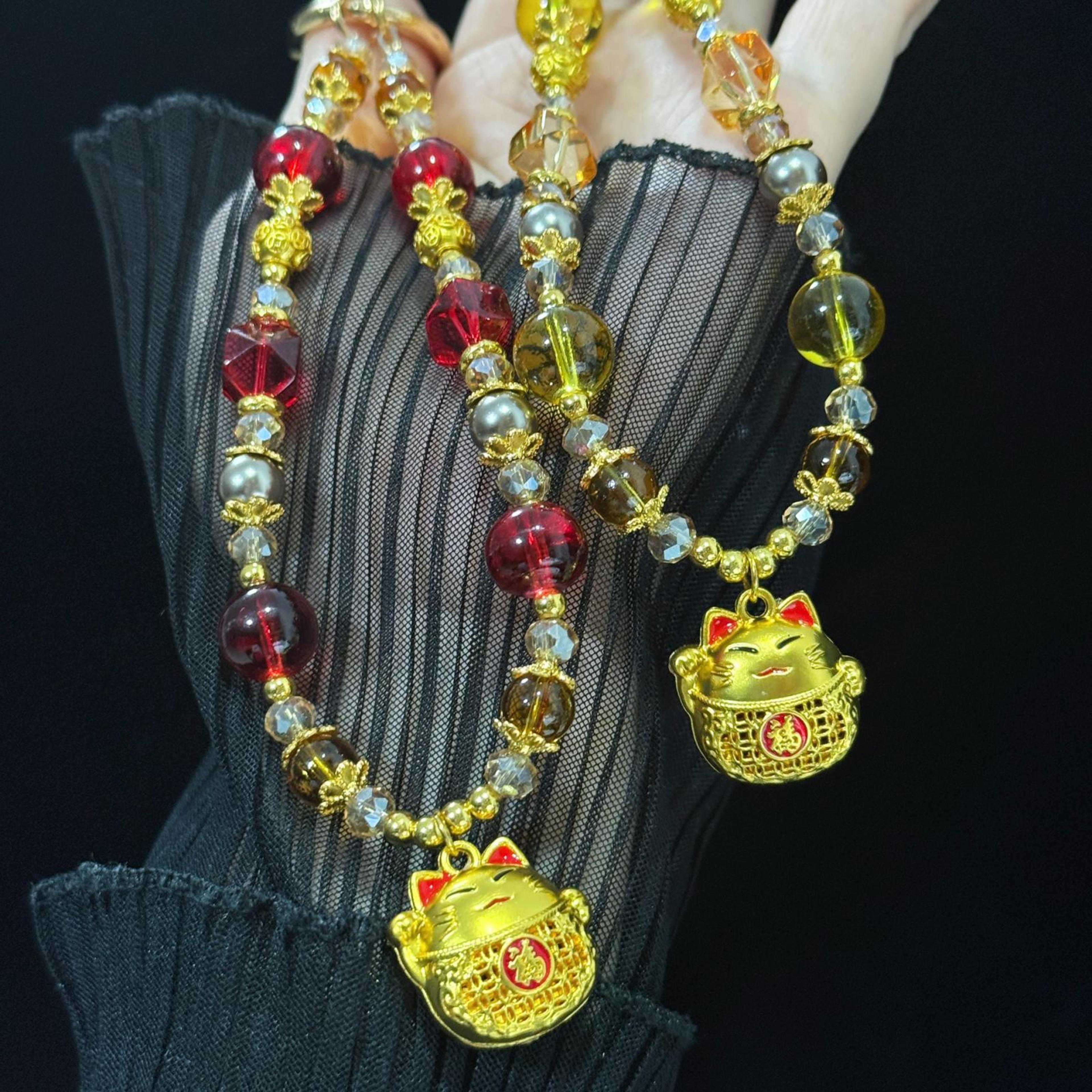 Lucky Cat Crystal Phone Lanyard  Anti Loss Phone Strap Necklace 2