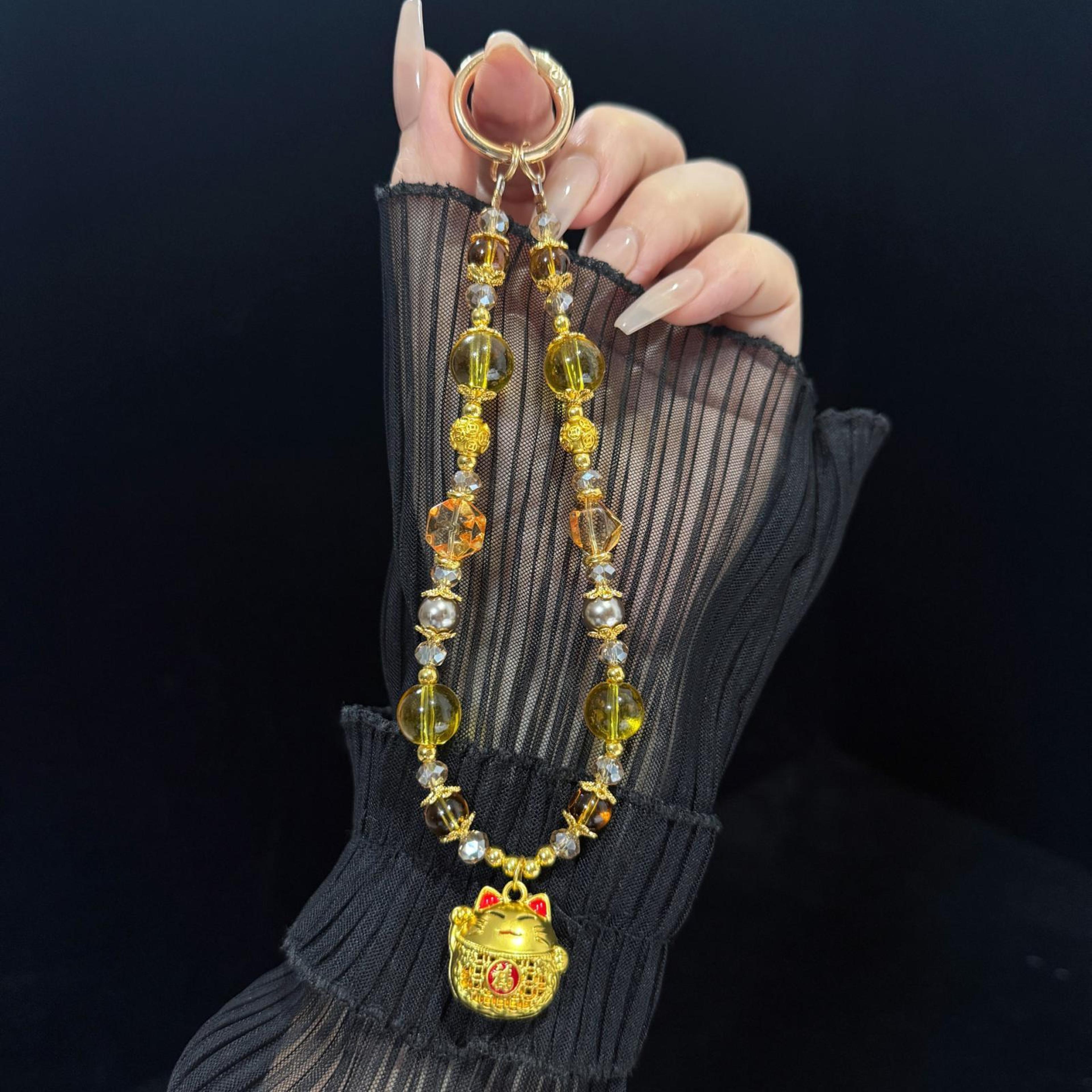 Lucky Cat Crystal Phone Lanyard  Anti Loss Phone Strap Necklace 5
