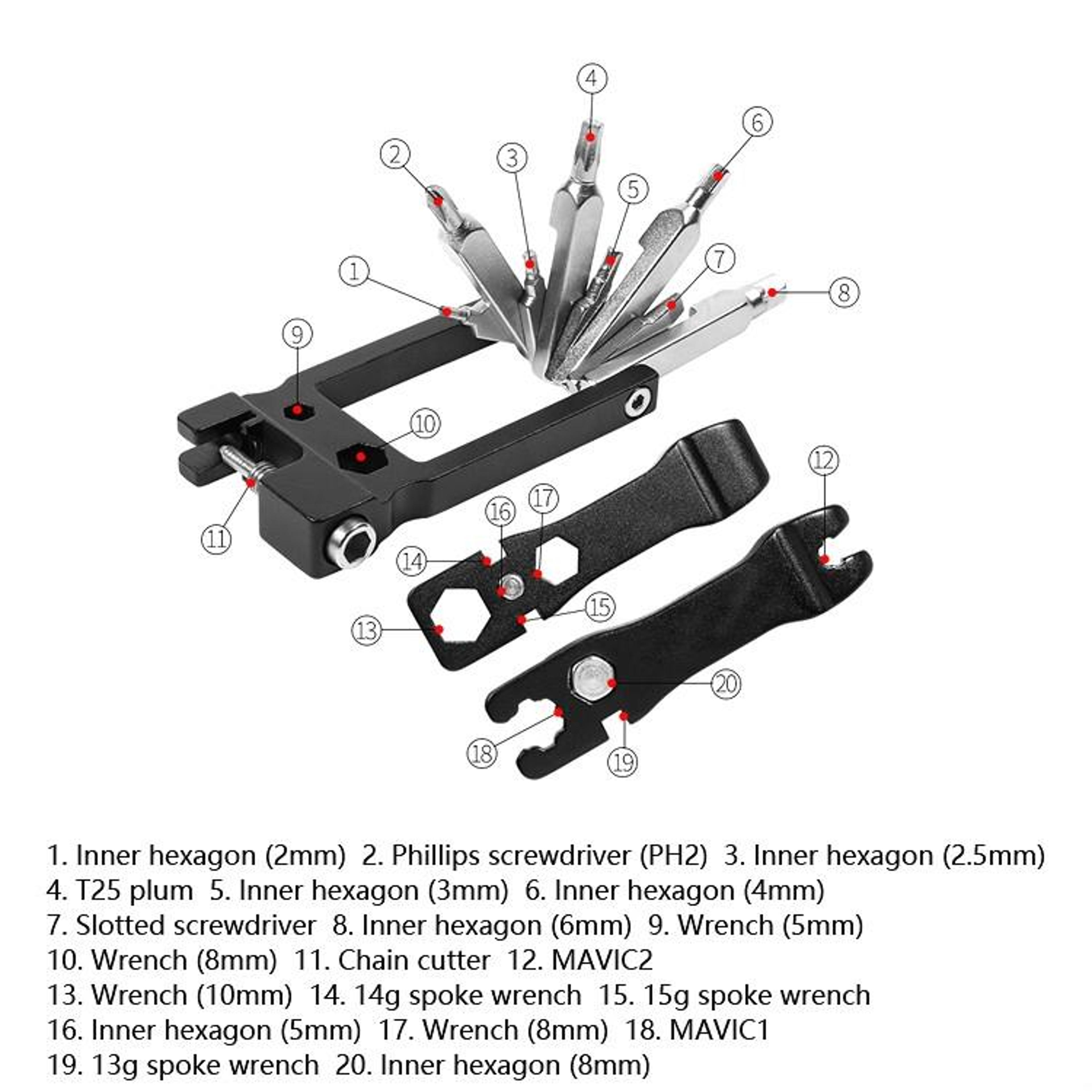 20in1 Bike Repair Multi Tool Portable Bicycle Repair Kit Folding Maintenance Wrench 9