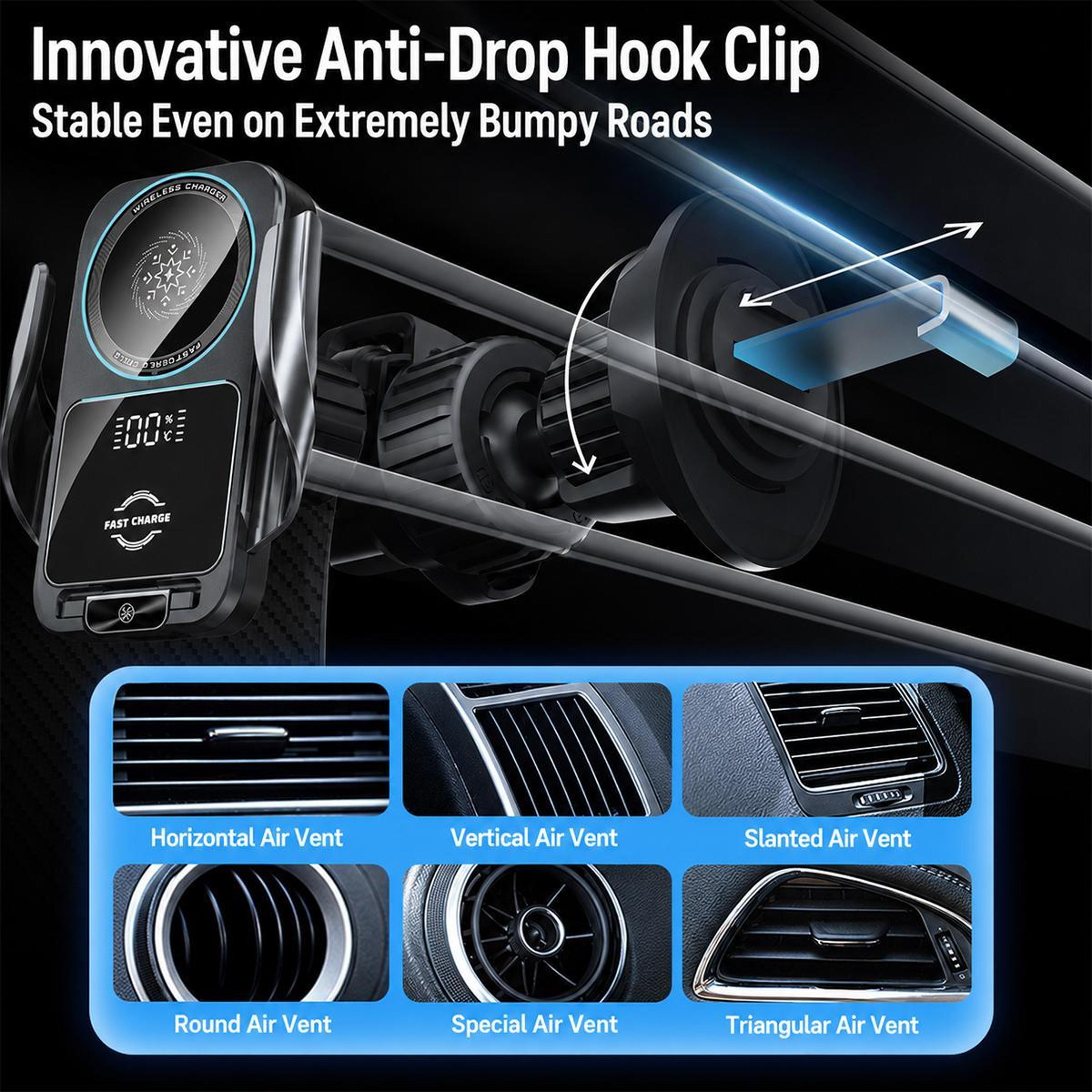 Magnetic Cooling 15W Wireless Car Charger Air Vent Phone Holder 3