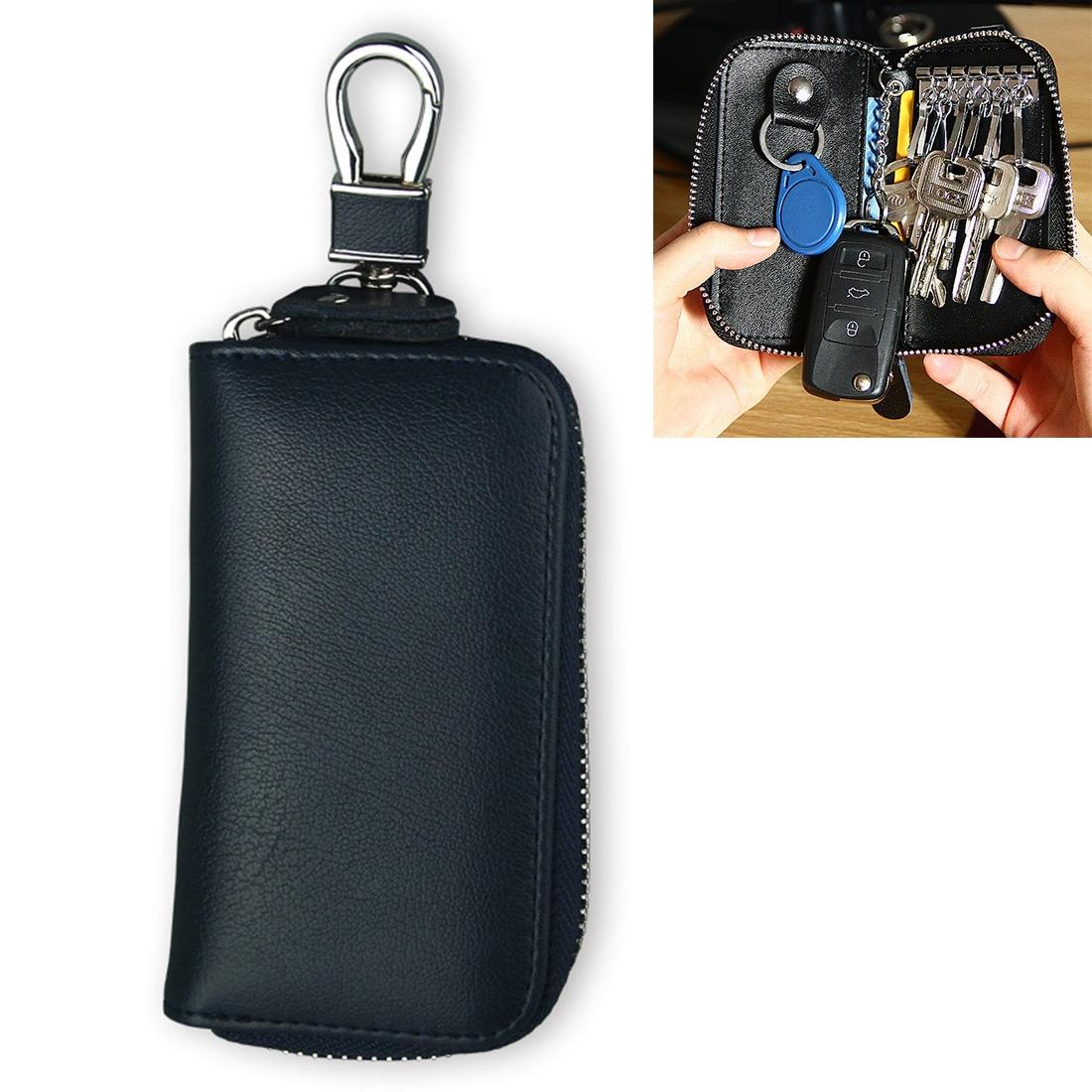 Business Genuine Leather Key Holder Zipper Car Key Case Wallet 5