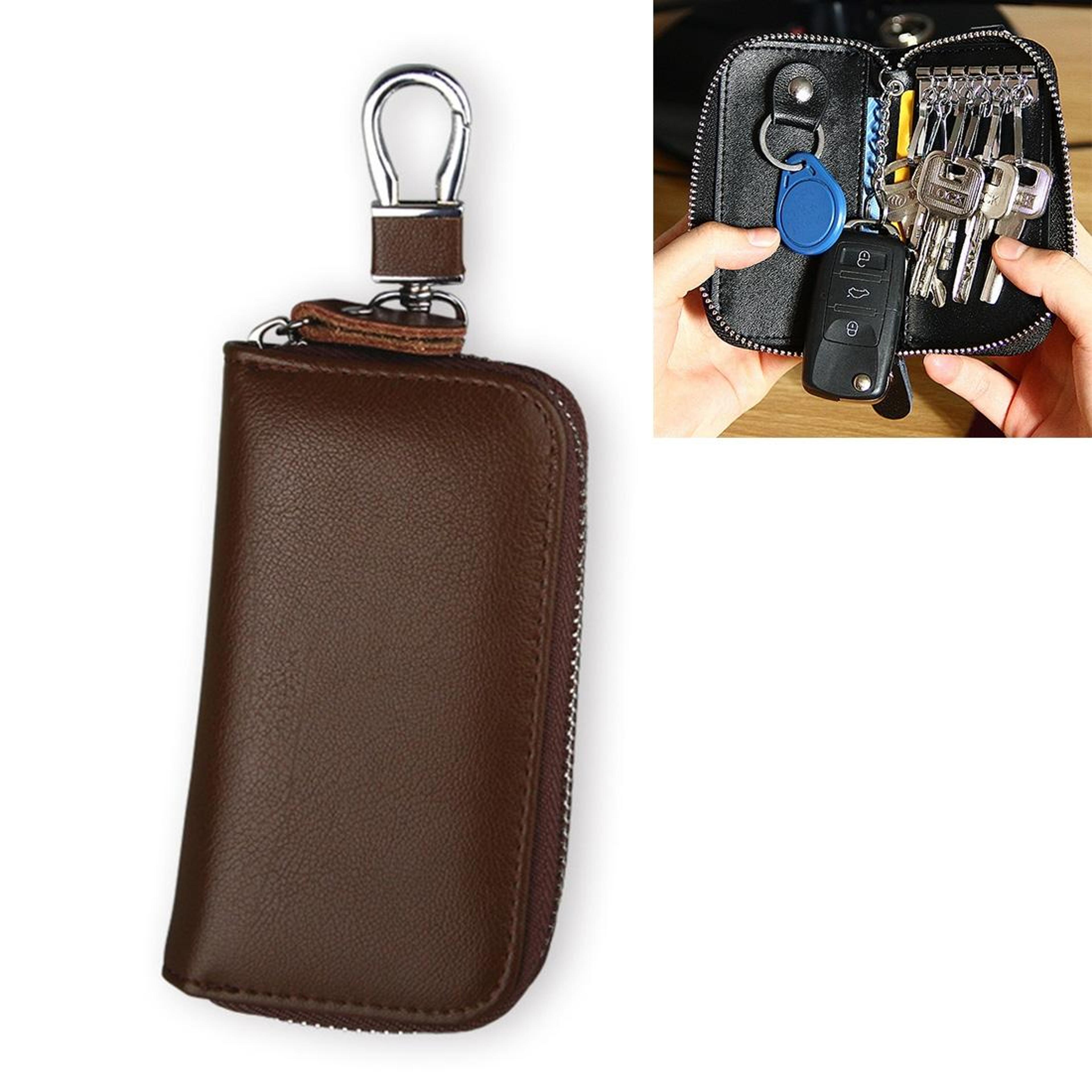 Business Genuine Leather Key Holder Zipper Car Key Case Wallet 4