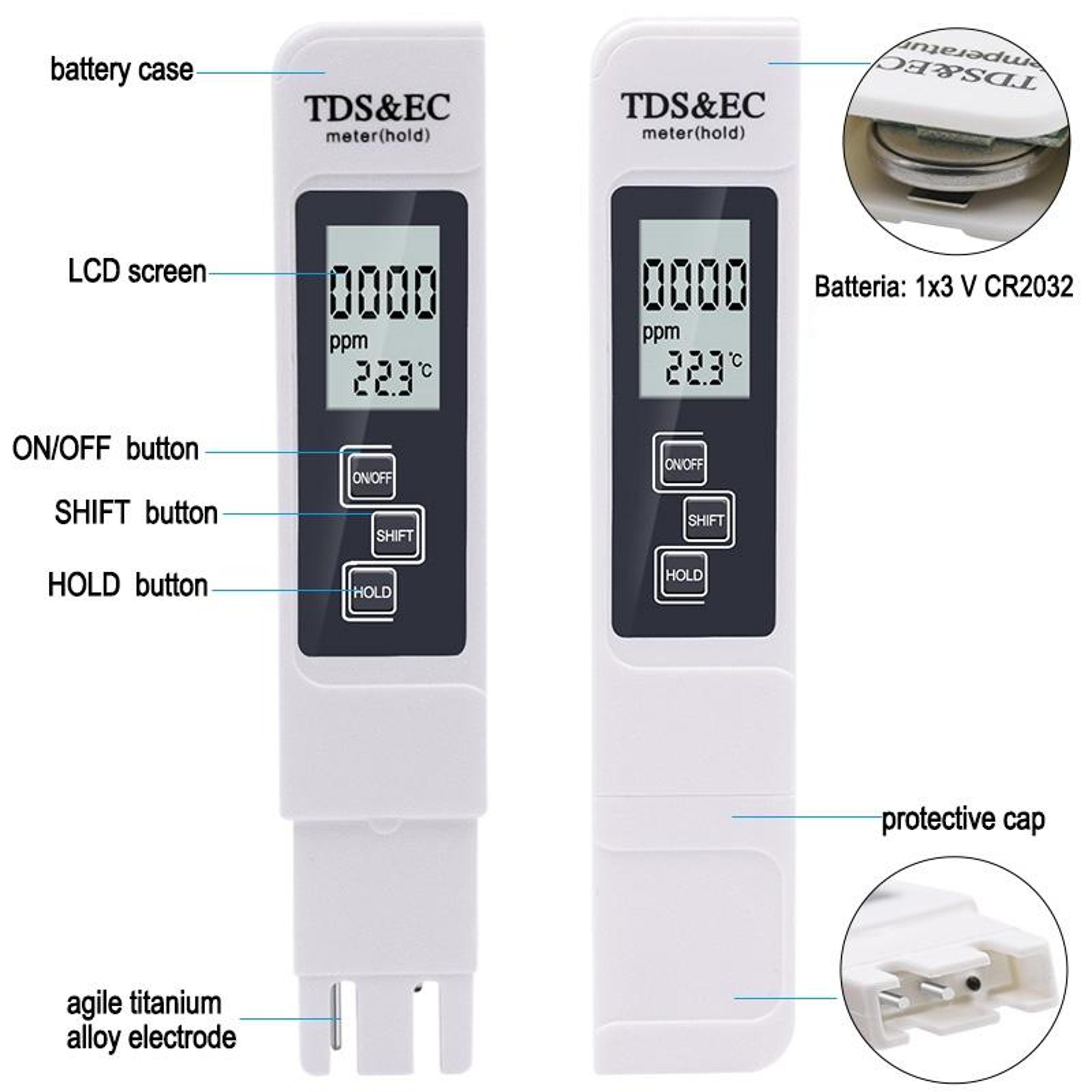 3in1 TDS EC Meter Water Quality Tester With Backlit LCD And Temperature Reading 3