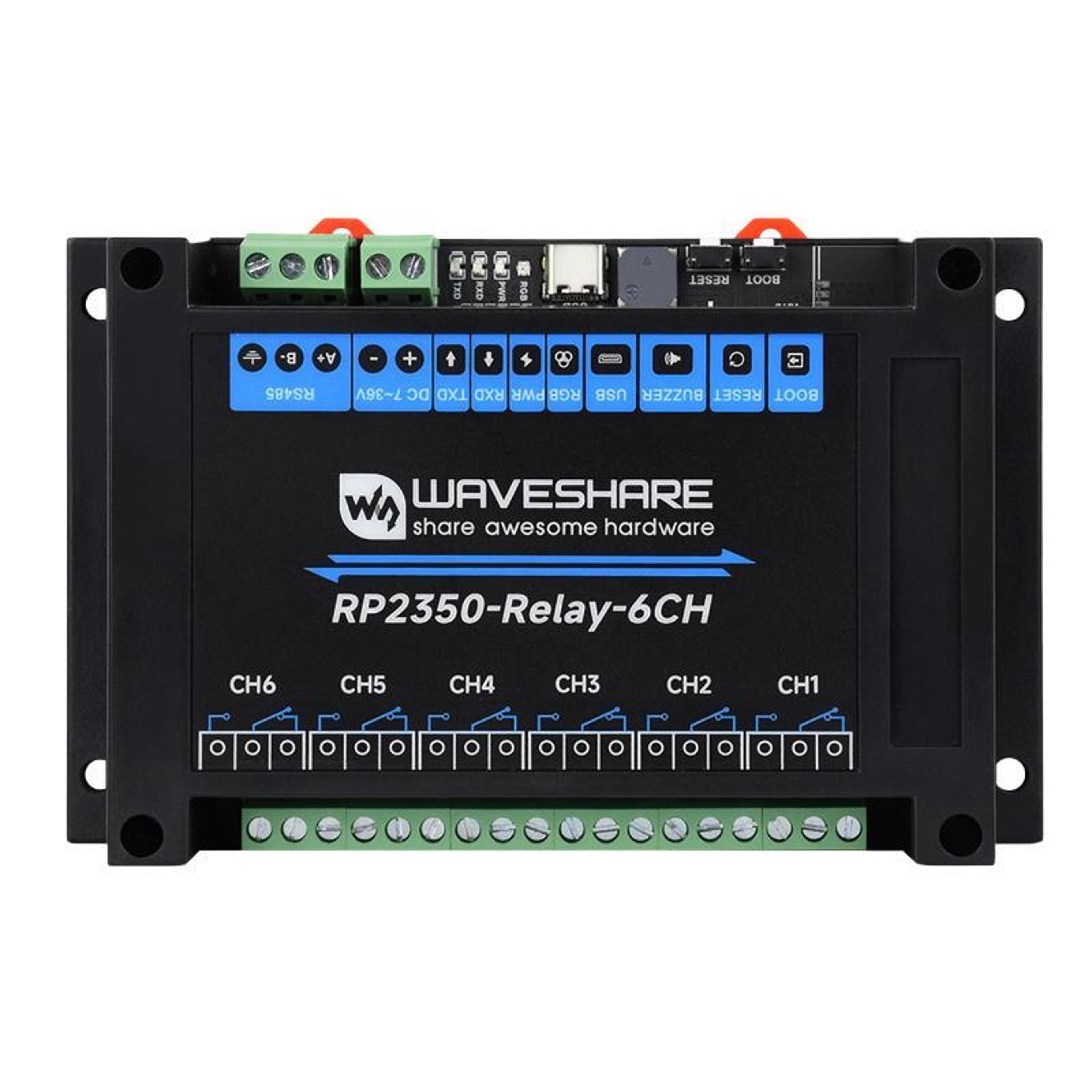 6-channel relay module with rs485 modbus and pico interface for industrial automation