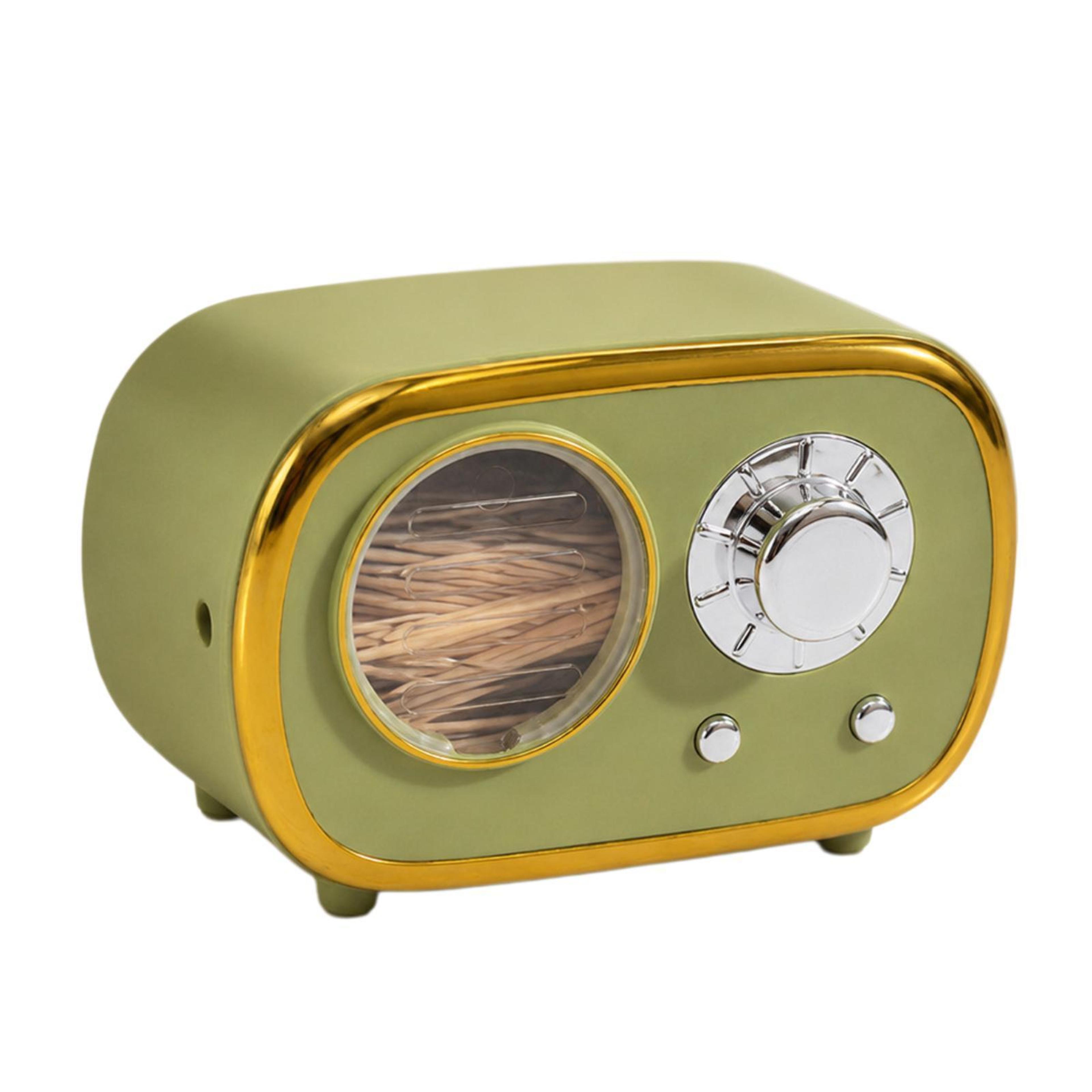 vintage radio-shaped toothpick holder with dustproof storage