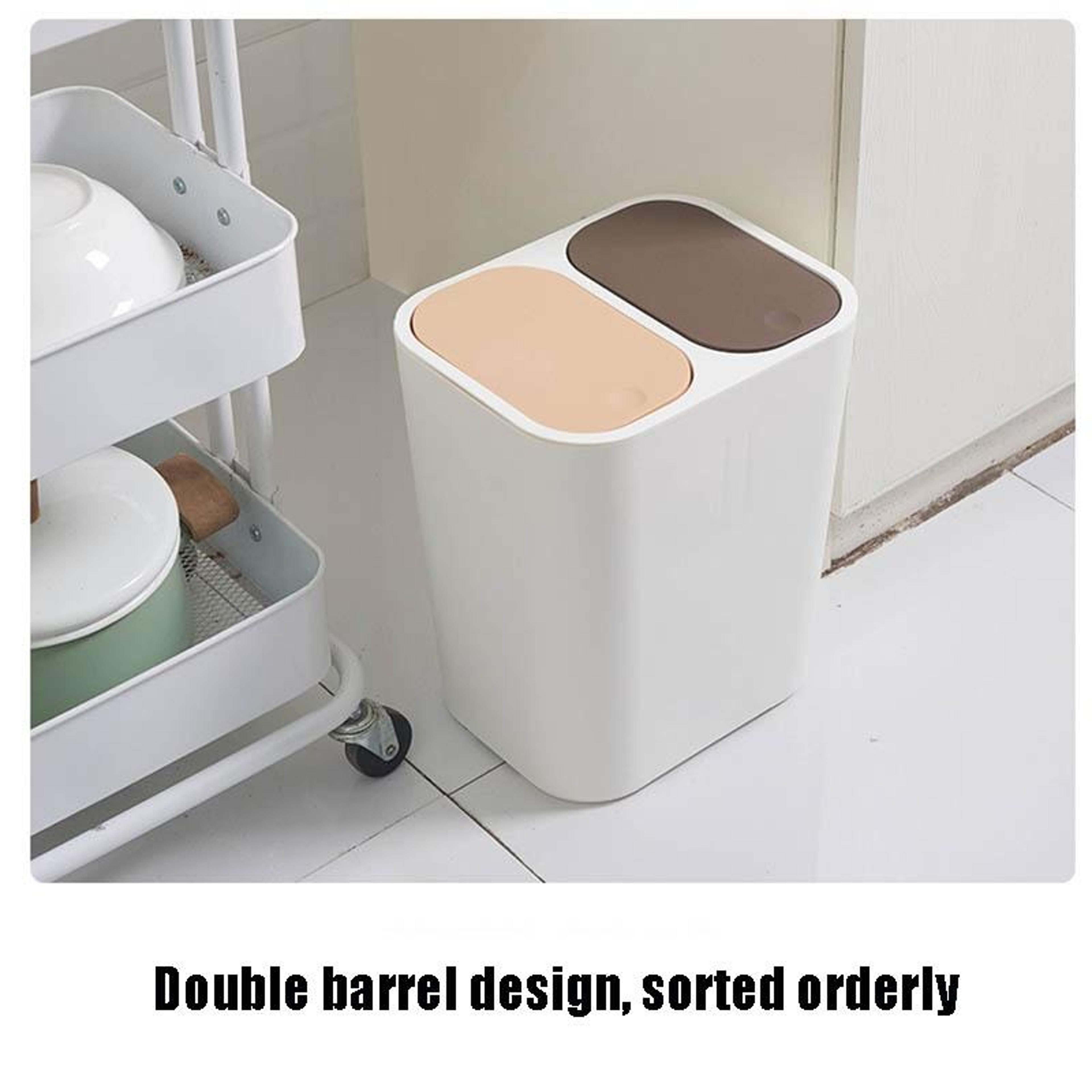Dual Compartment Kitchen Trash Can With Push Lid For Wet And Dry Waste 3