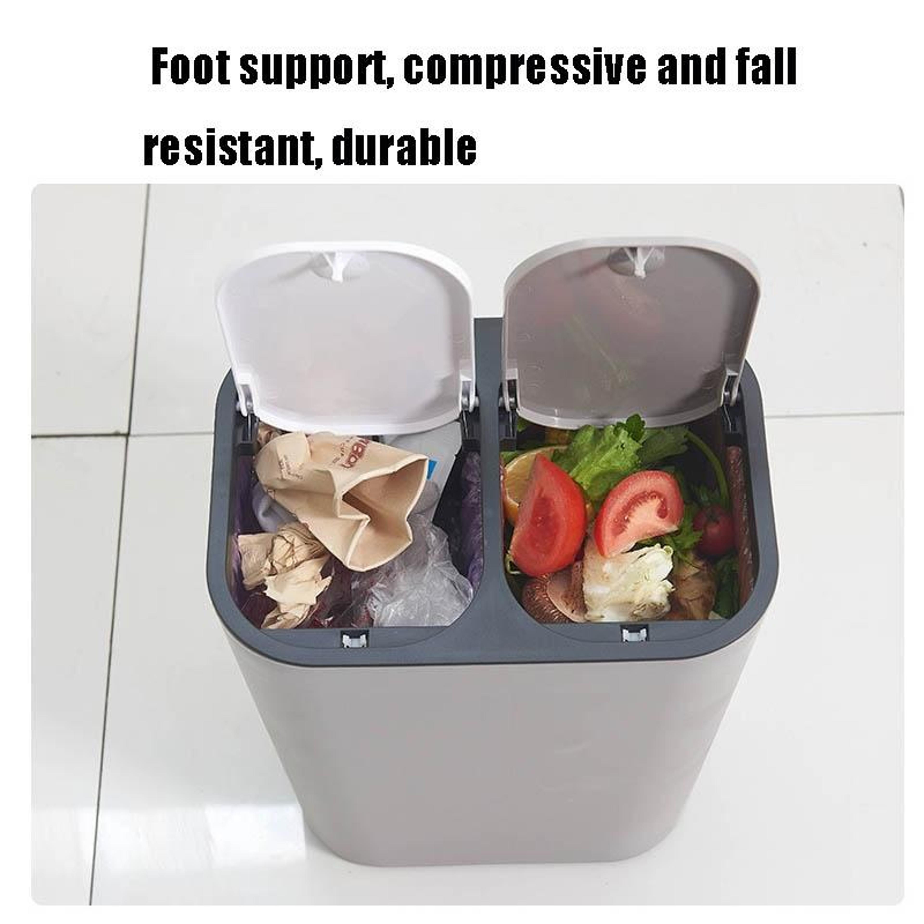 Dual Compartment Kitchen Trash Can With Push Lid For Wet And Dry Waste 4