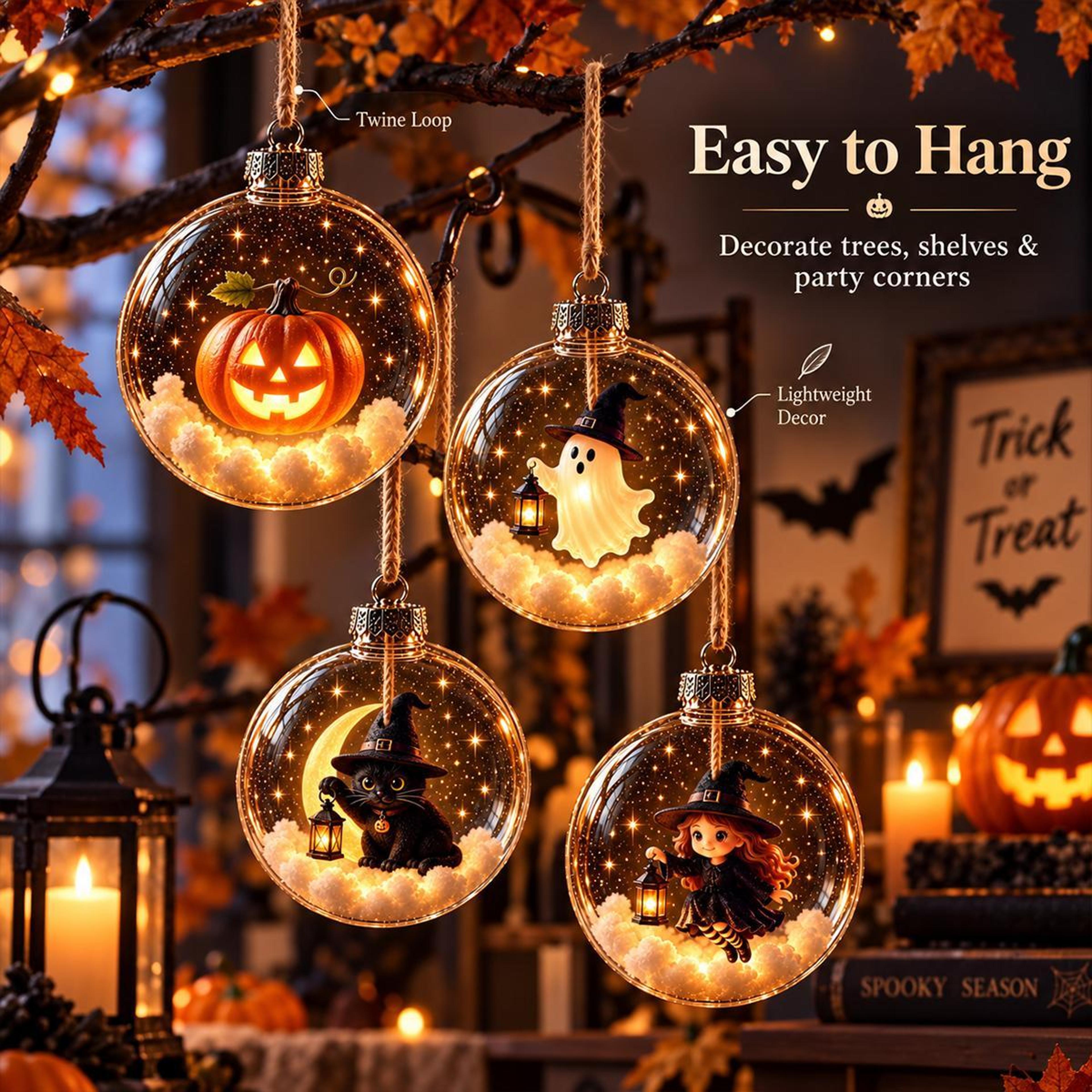 Halloween Glowing Hanging Sphere Ornament With Mini Figurine And Soft Light 3