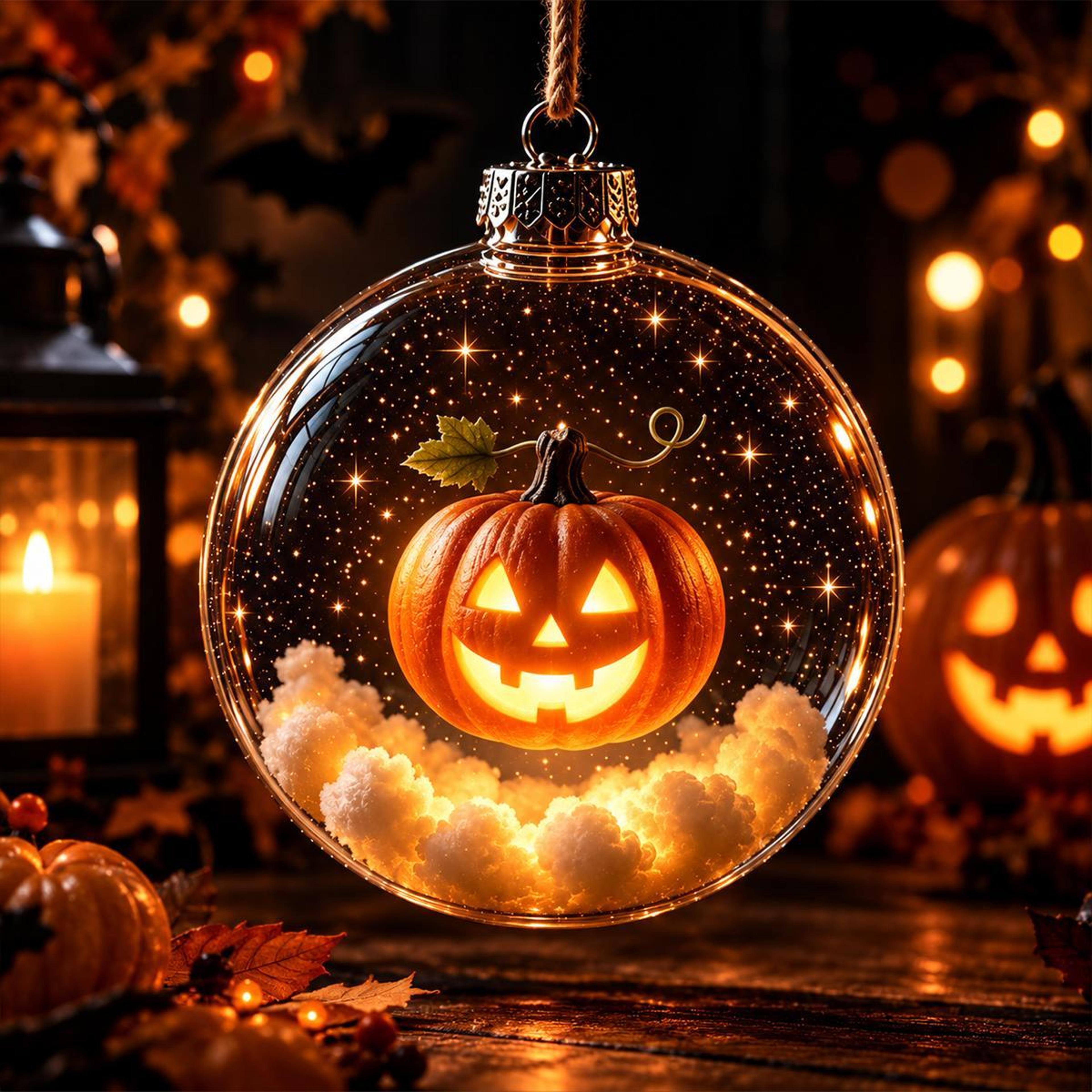 Halloween Glowing Hanging Sphere Ornament With Mini Figurine And Soft Light 5