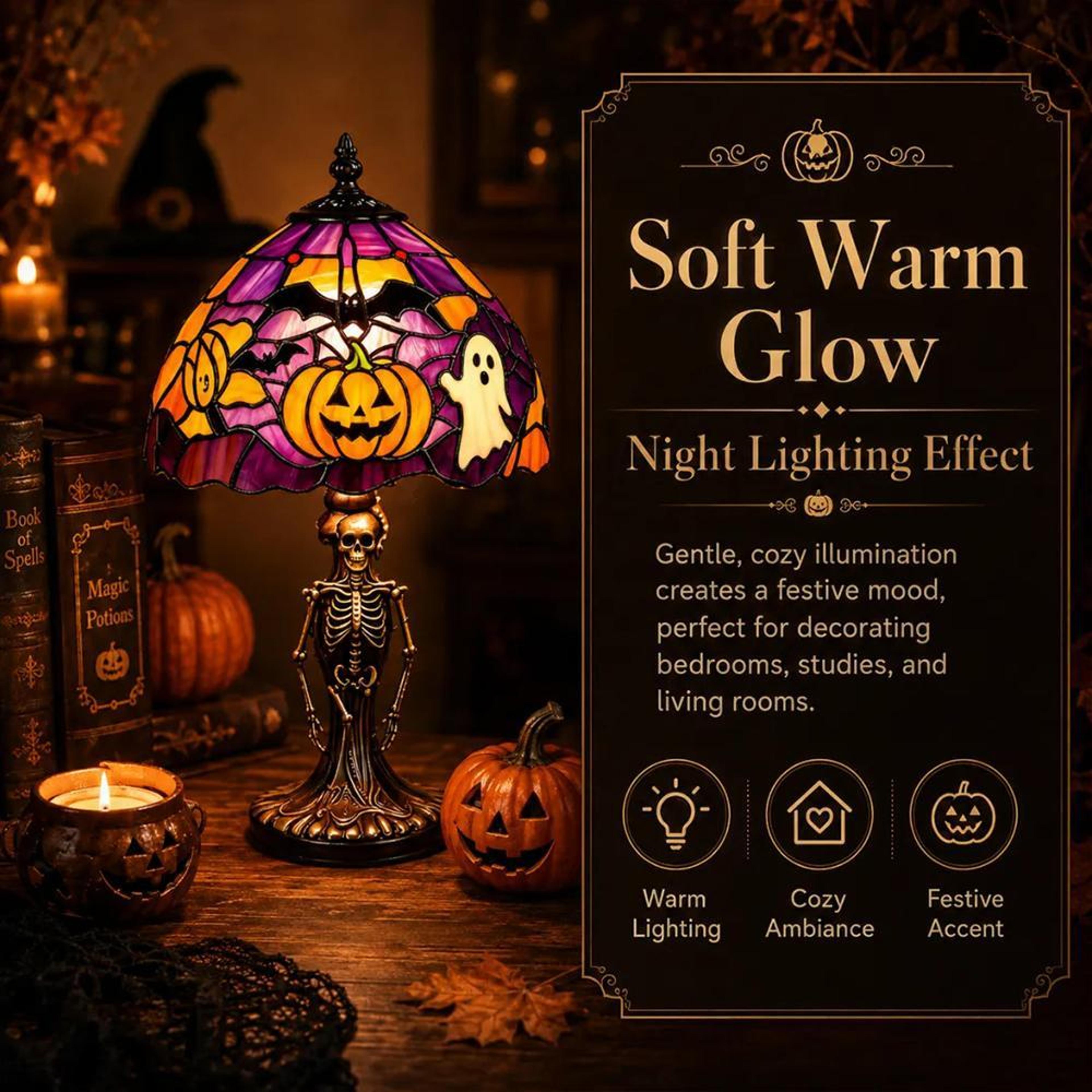 Halloween Ghost Stained Glass Lamp With LED Lighting And USB Power 5