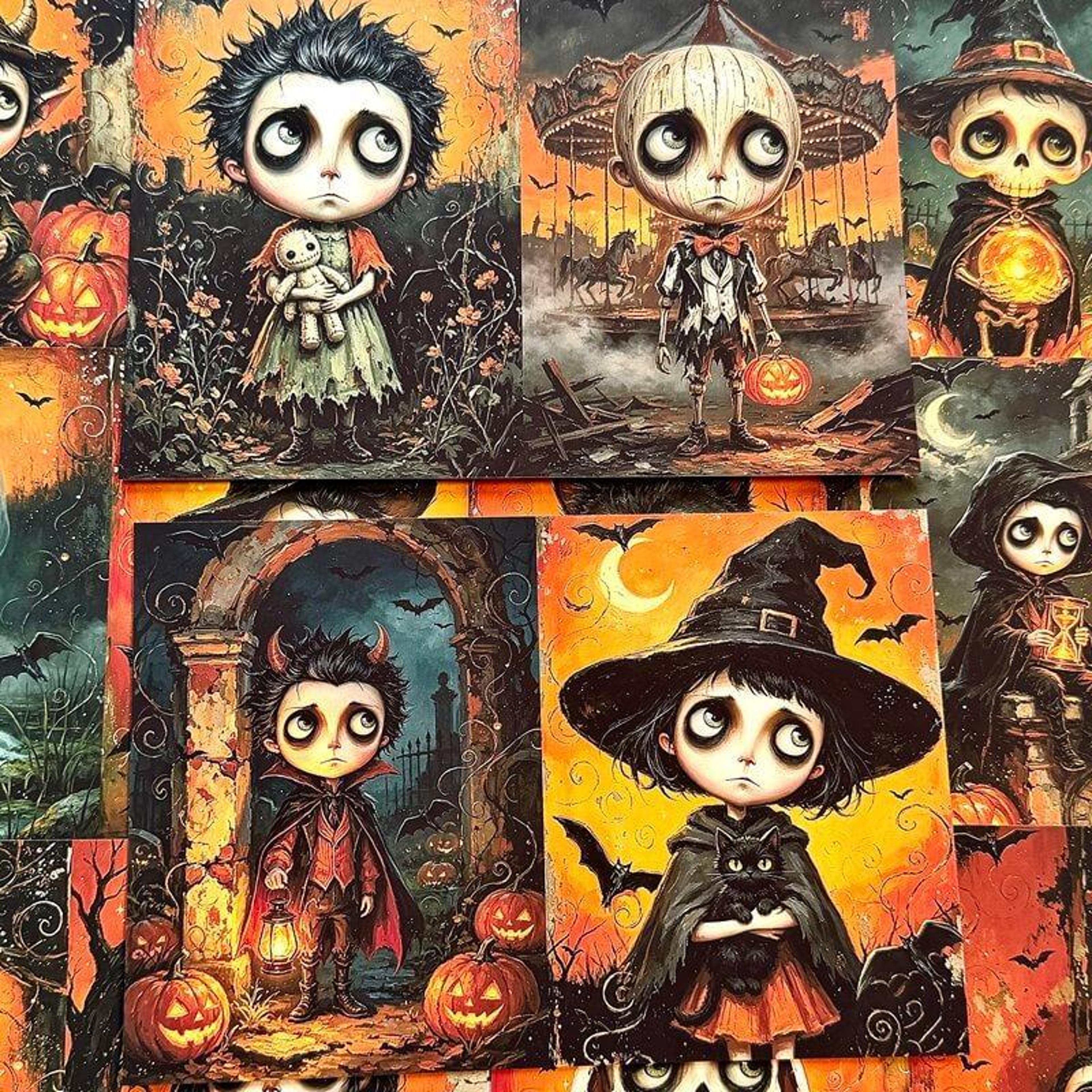 Gothic Halloween Wall Decor Paper With Spooky Cartoon Characters 2