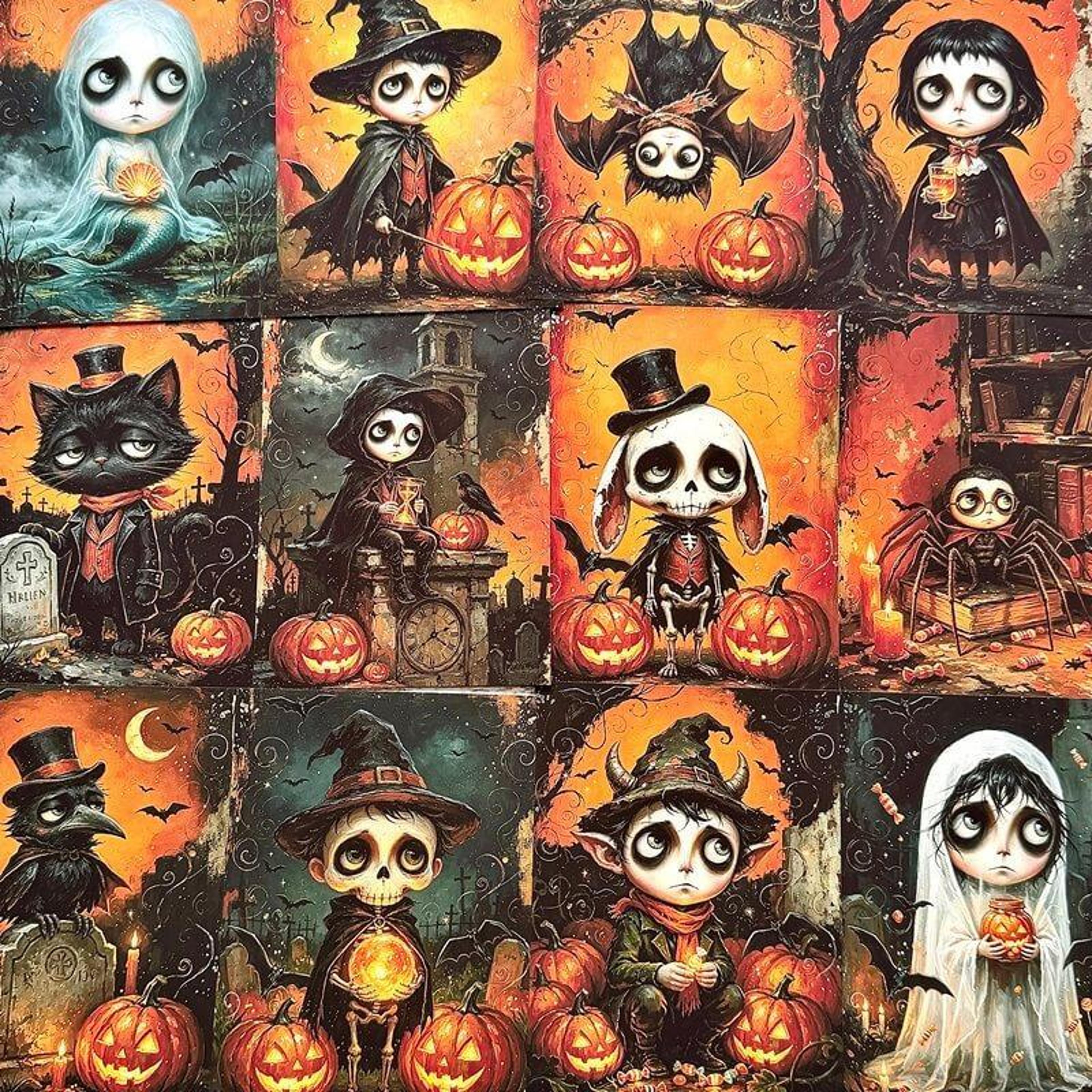 Gothic Halloween Wall Decor Paper With Spooky Cartoon Characters 5