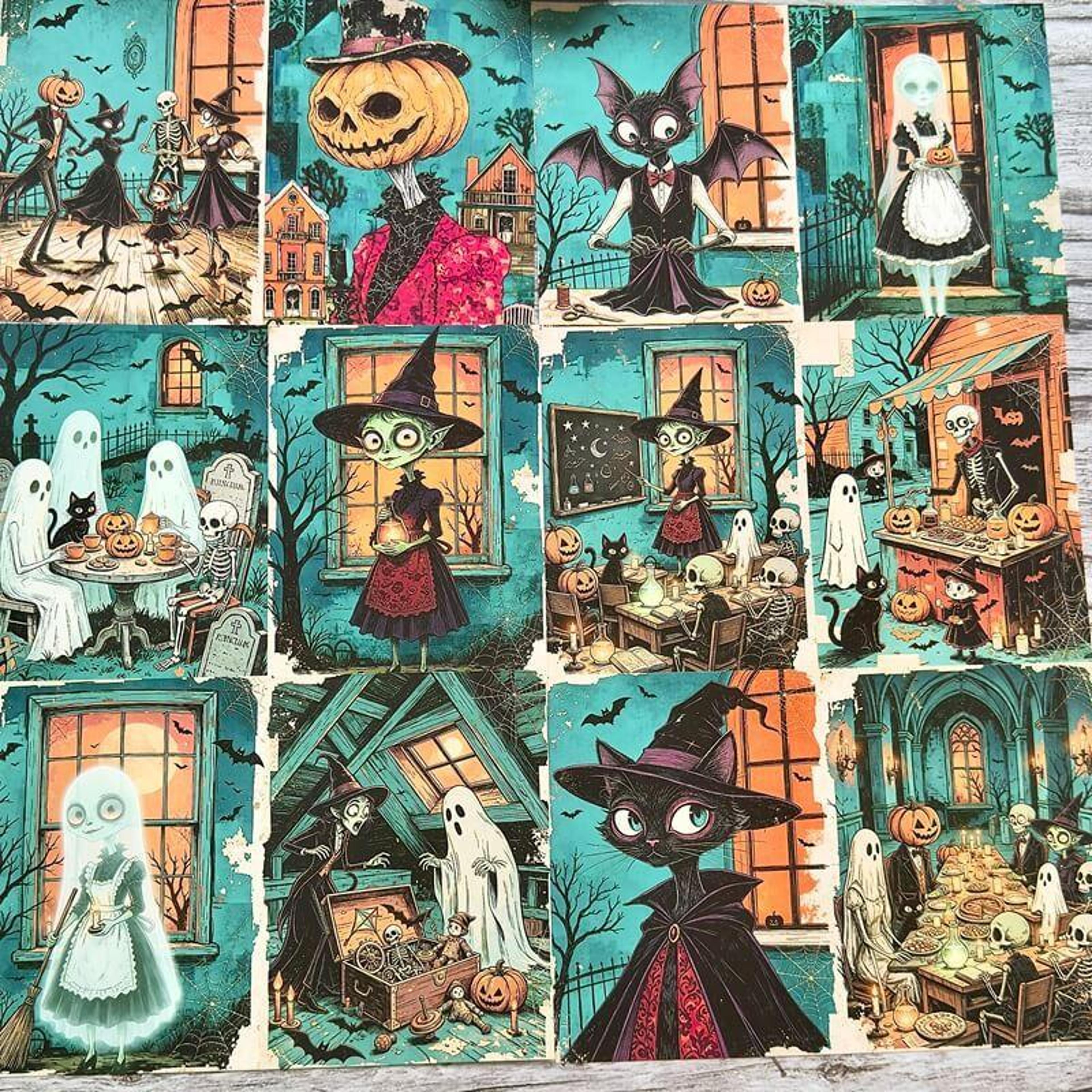 Gothic Halloween Wall Decor Paper With Spooky Cartoon Characters 8