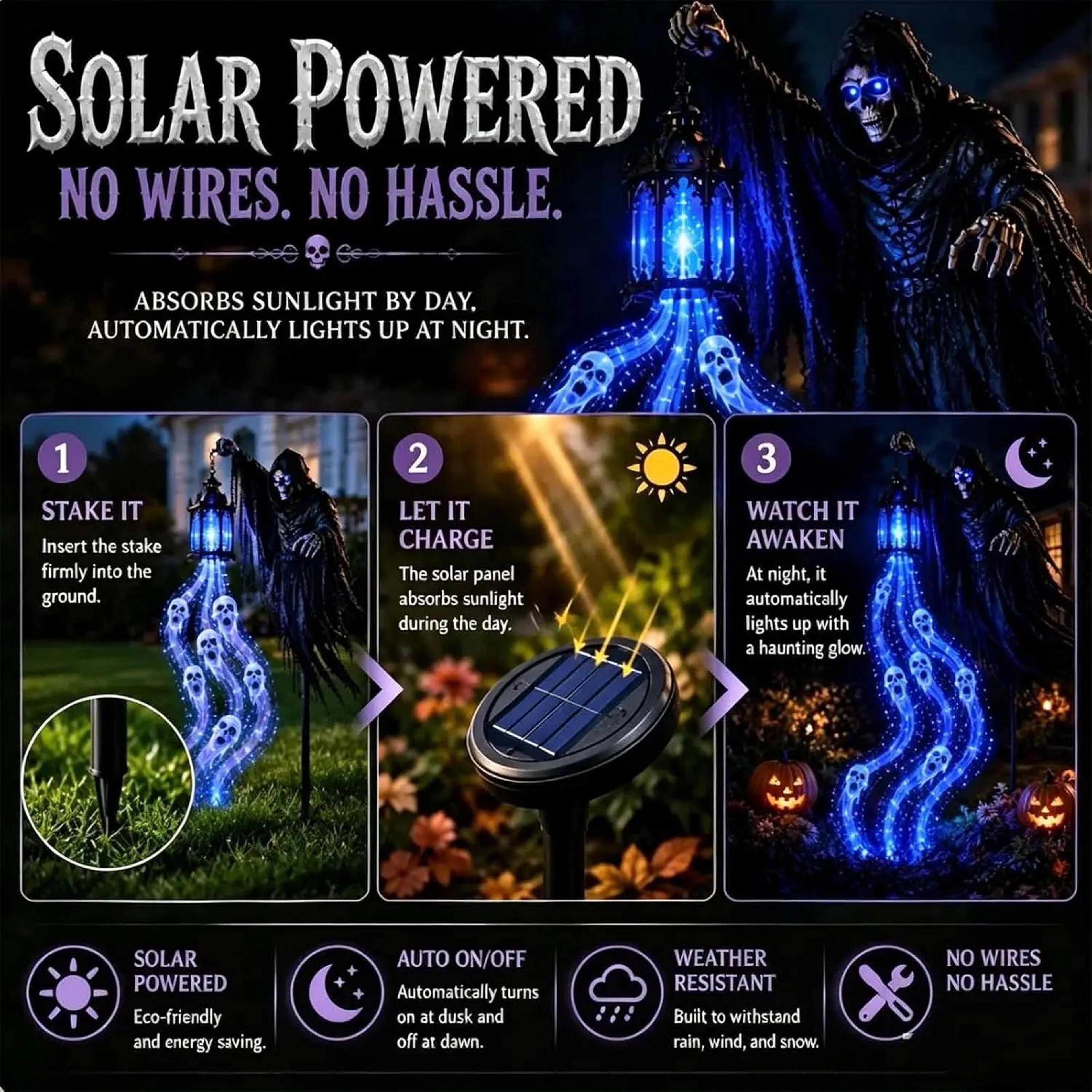 Halloween Soul Reaper Outdoor Lantern With Dynamic Blue LED Lighting 3