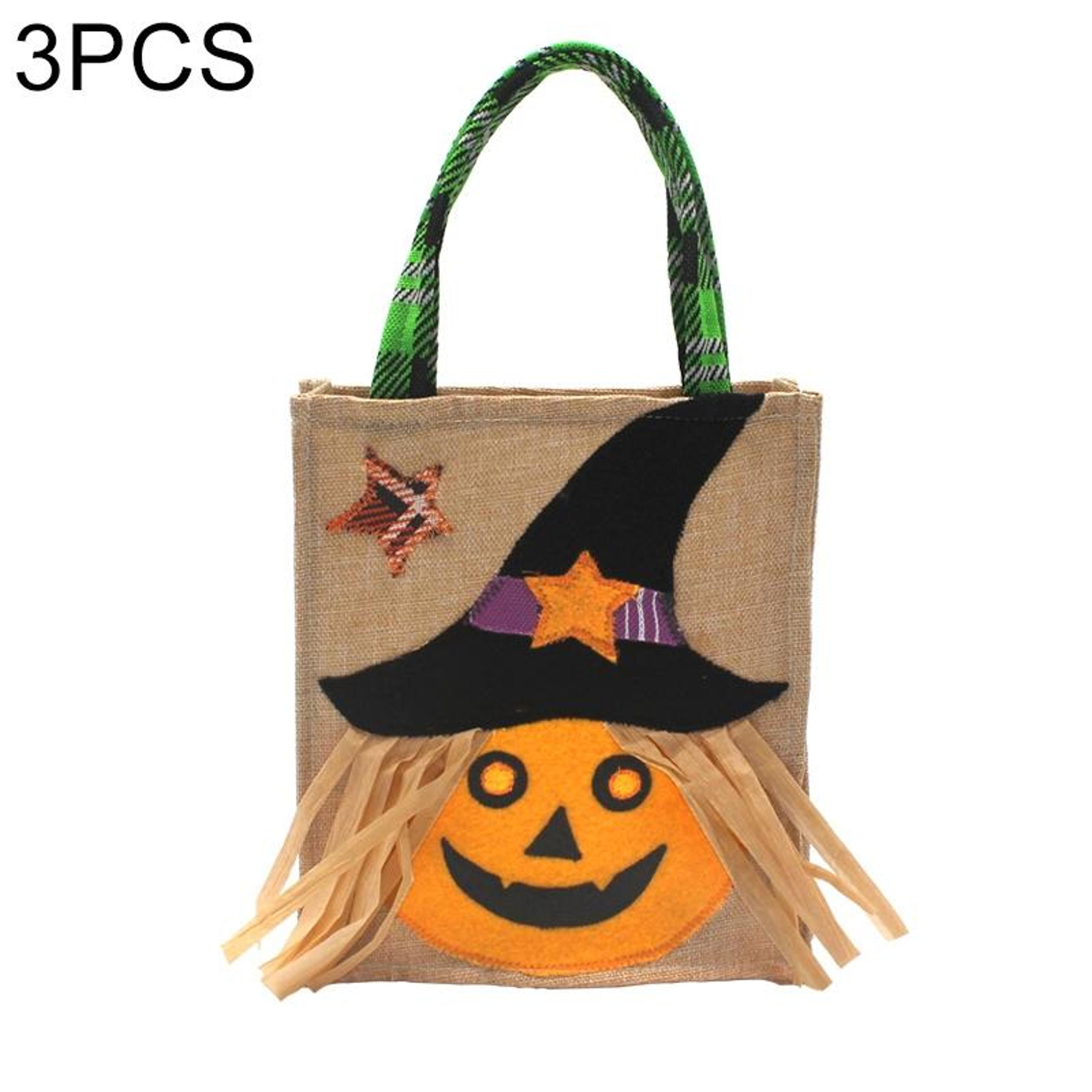 halloween gift tote bag with decorative plaid fabric design