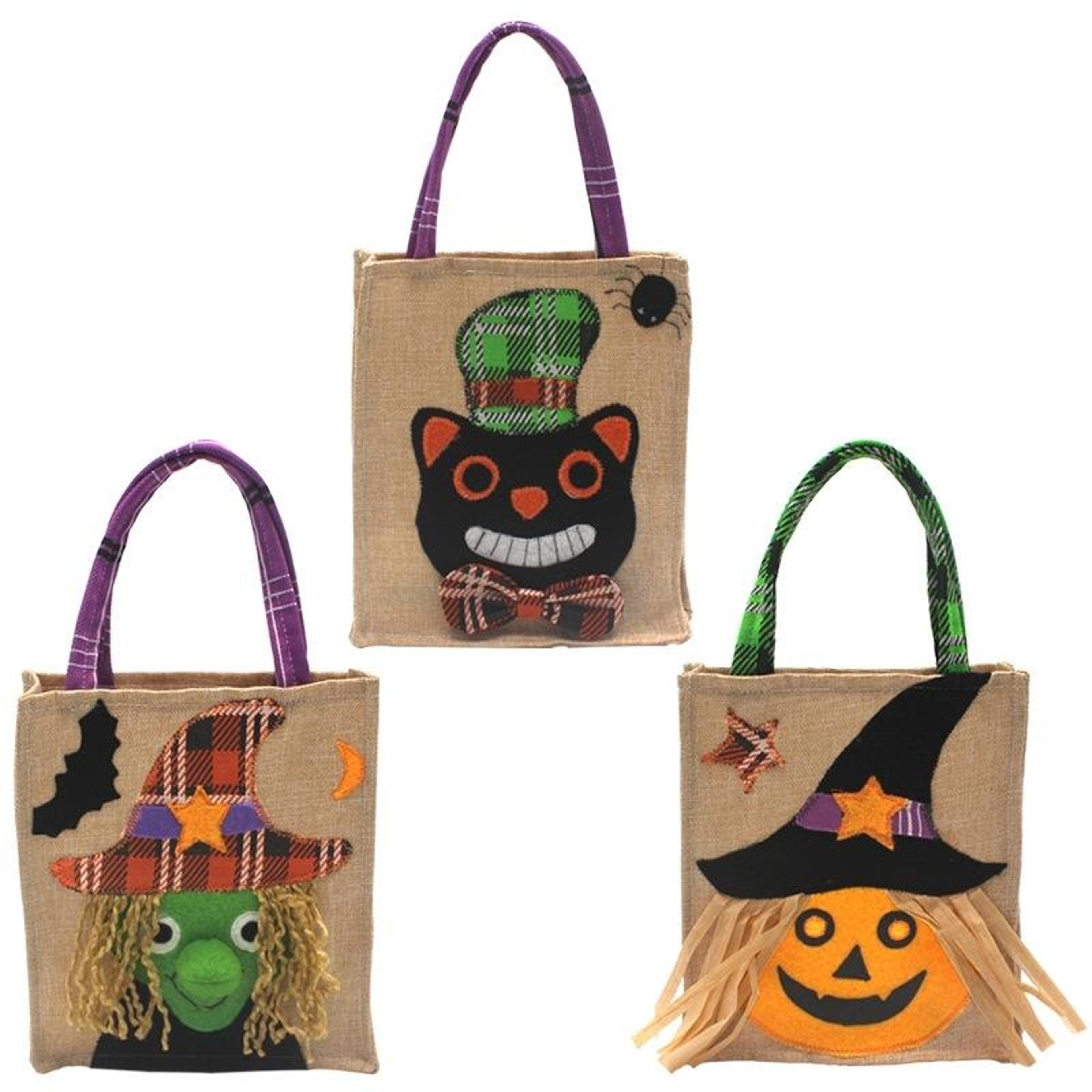 Halloween Gift Tote Bag With Decorative Plaid Fabric Design 3
