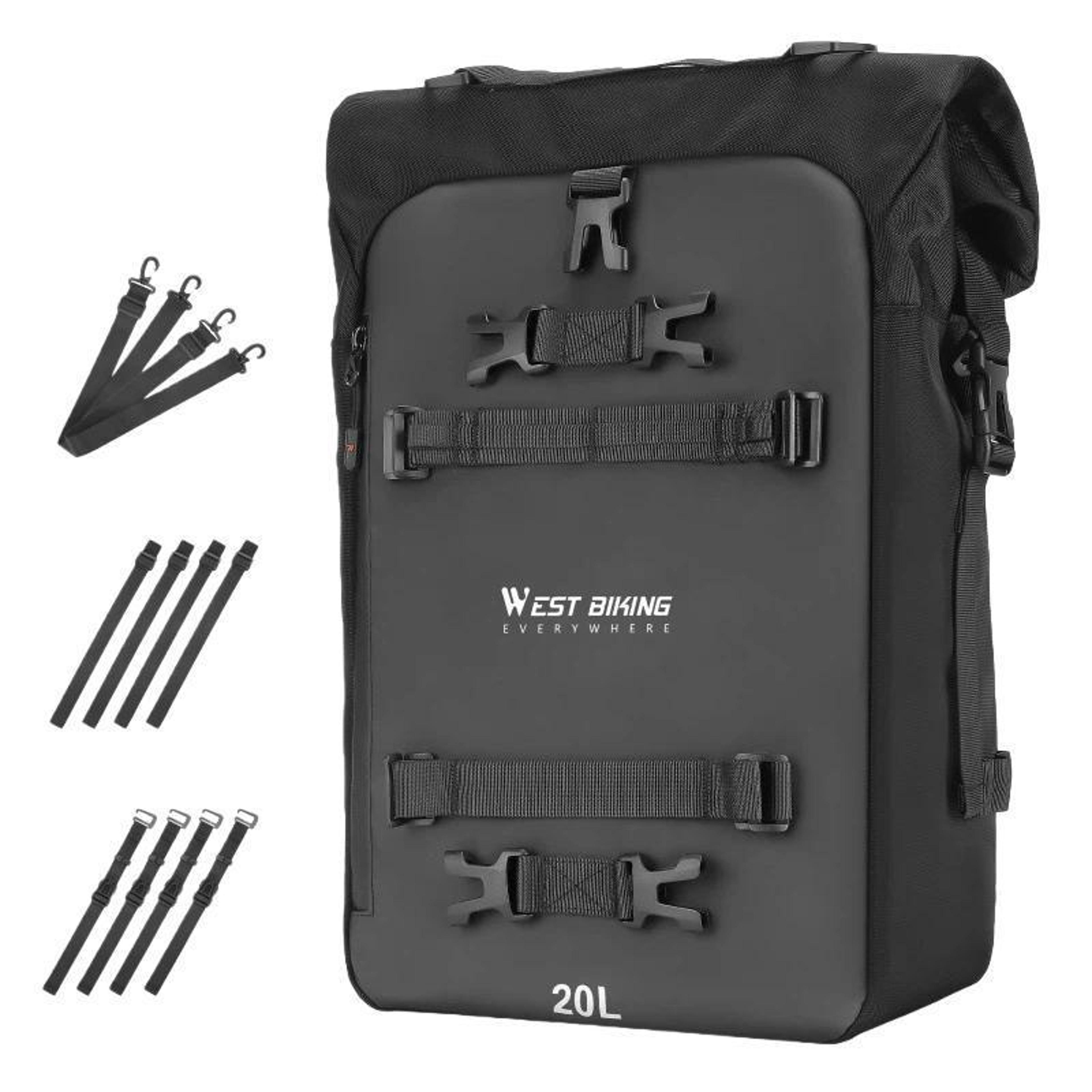 motorcycle rear seat bag with modular storage and removable shoulder straps