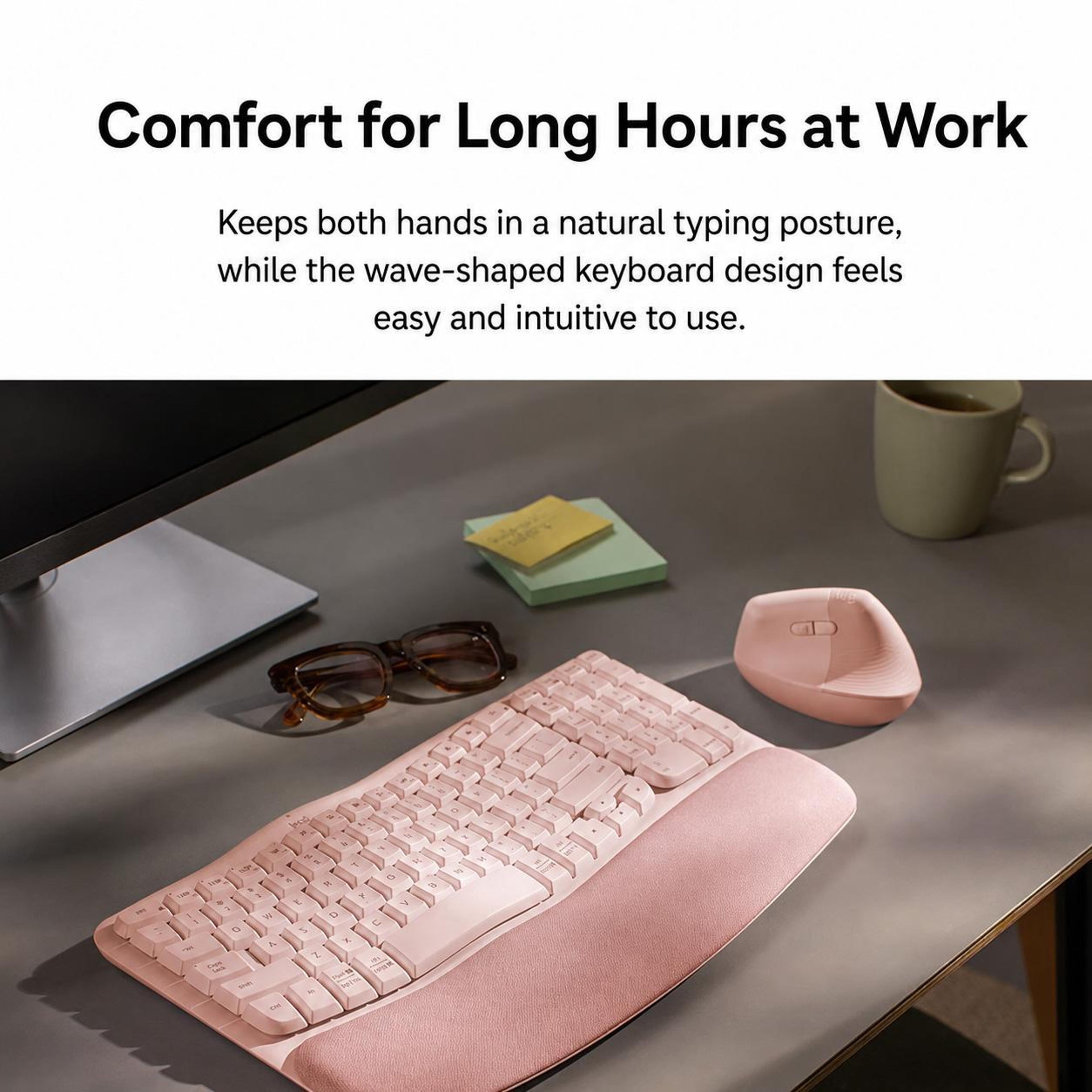 Wireless Ergonomic Keyboard And Mouse Set With Cushioned Palm Rest 2