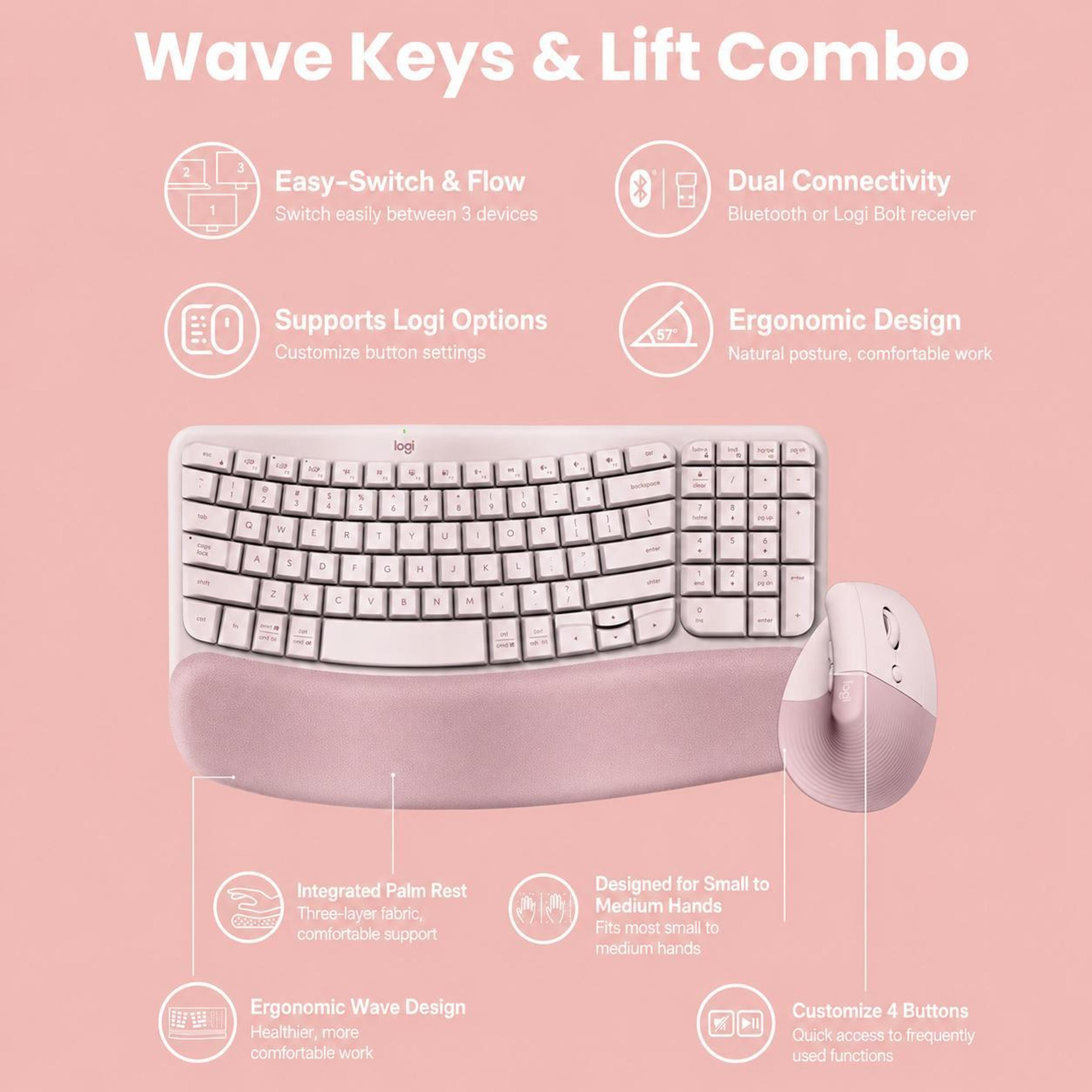 Wireless Ergonomic Keyboard And Mouse Set With Cushioned Palm Rest 7