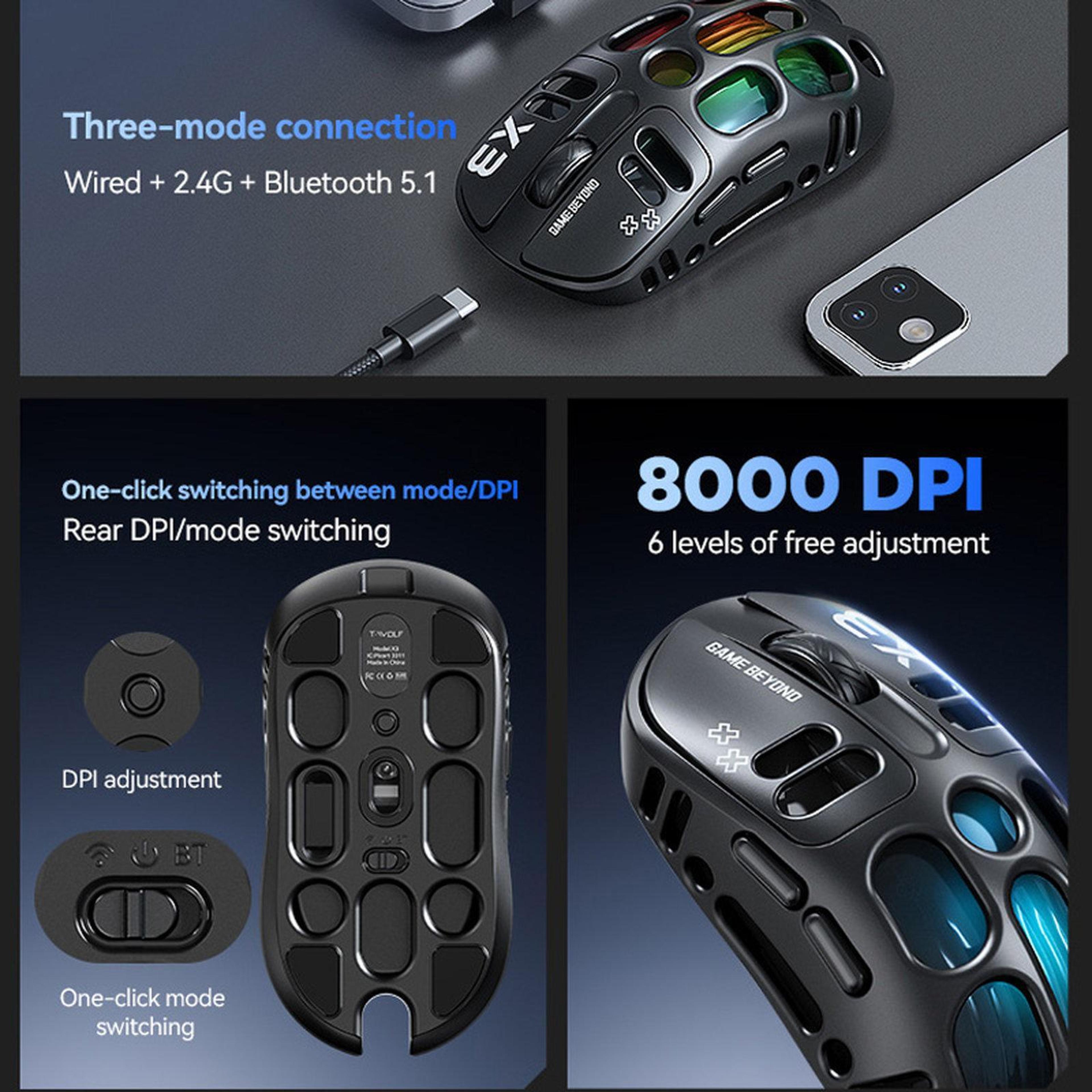 X3 TriMode Wireless Gaming Mouse With 8000 DPI And Lightweight Honeycomb Design 4