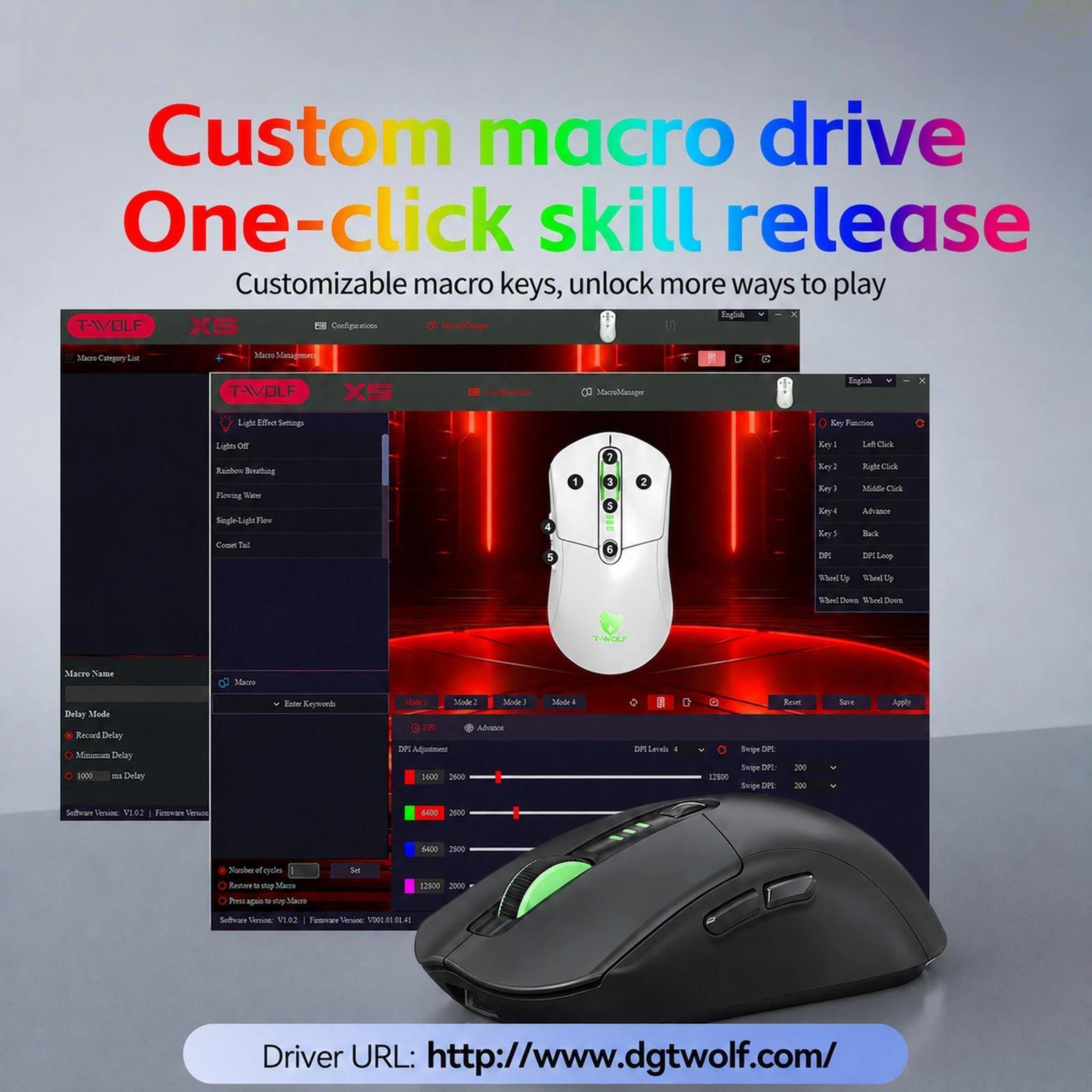 TriMode Wireless Gaming Mouse With 12800 DPI And RGB Backlighting 8