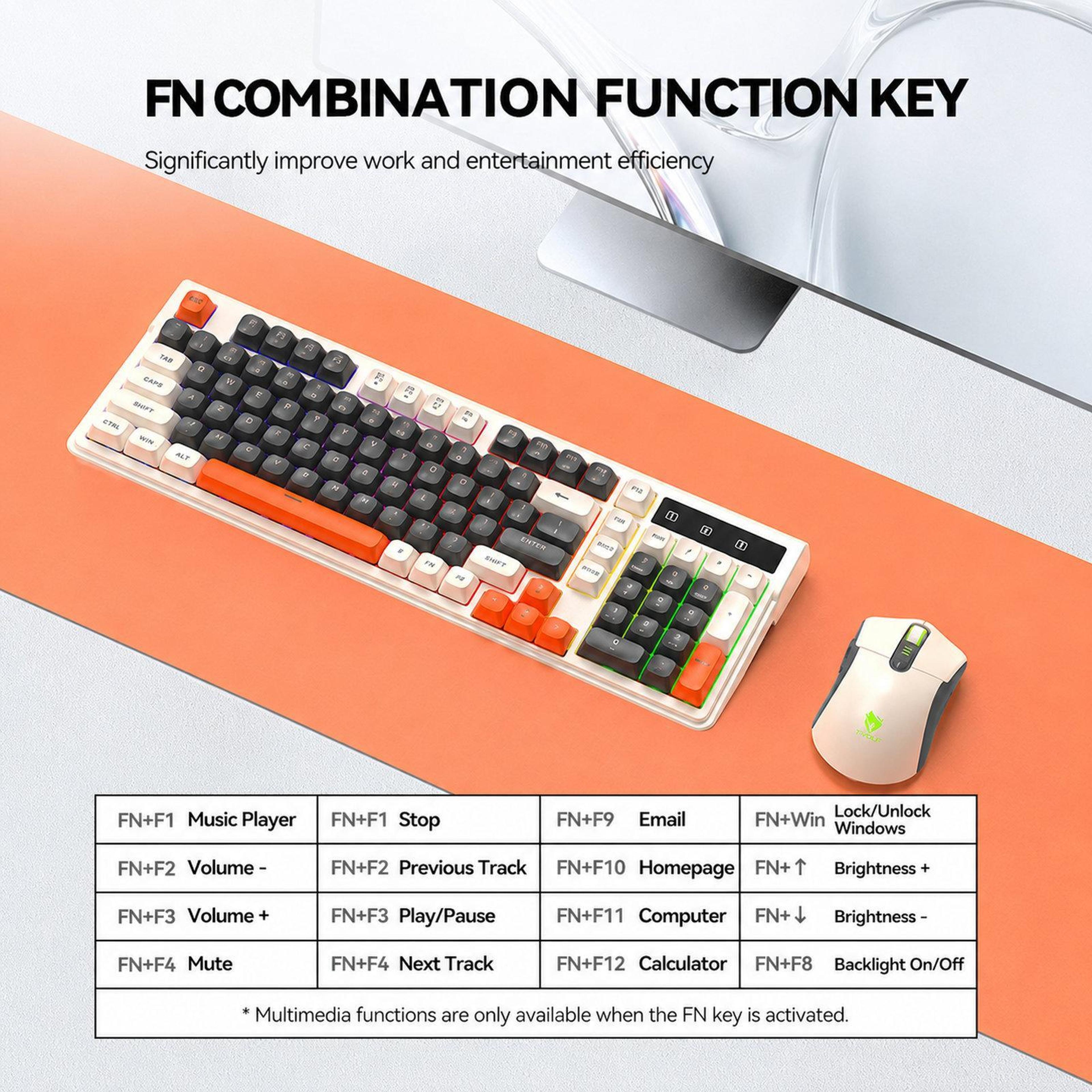 Rechargeable Wireless Keyboard And Mouse Combo With Bluetooth And Backlit 98Key Design 2