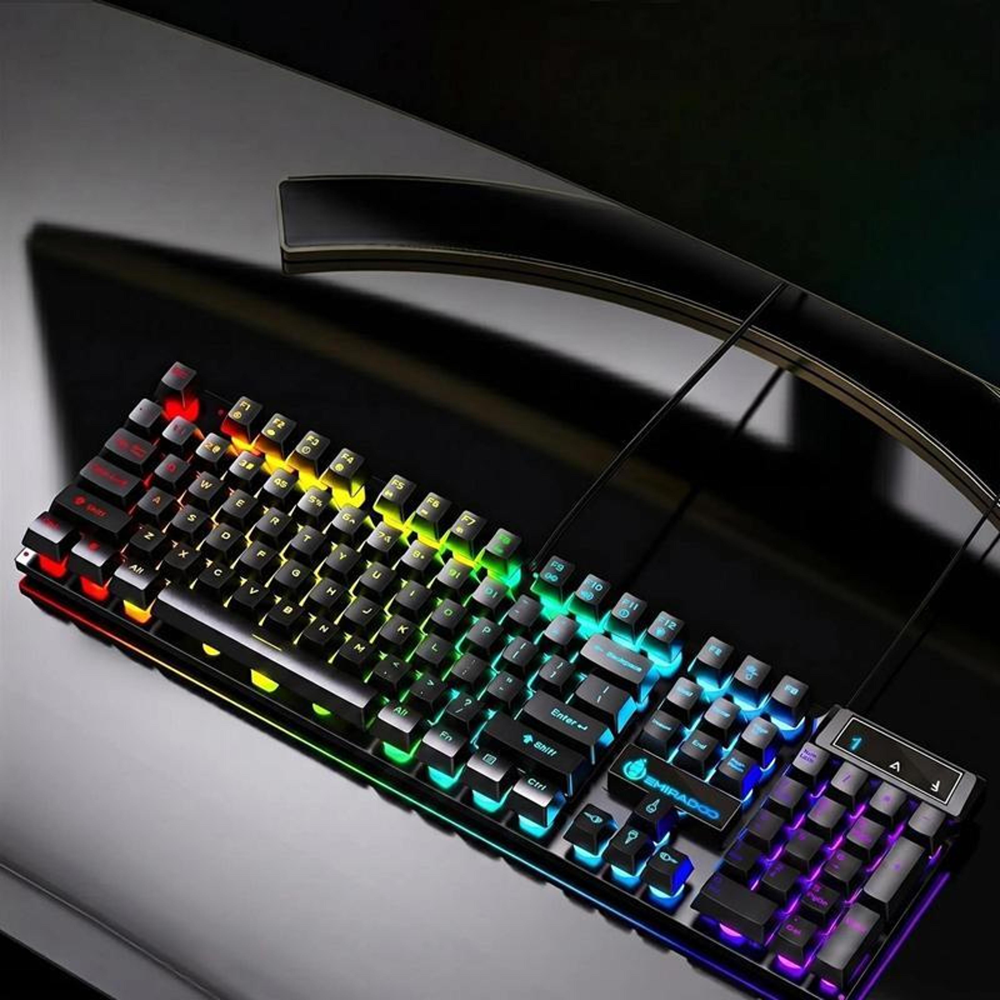 usb wired keyboard with rainbow backlight and floating square keycaps