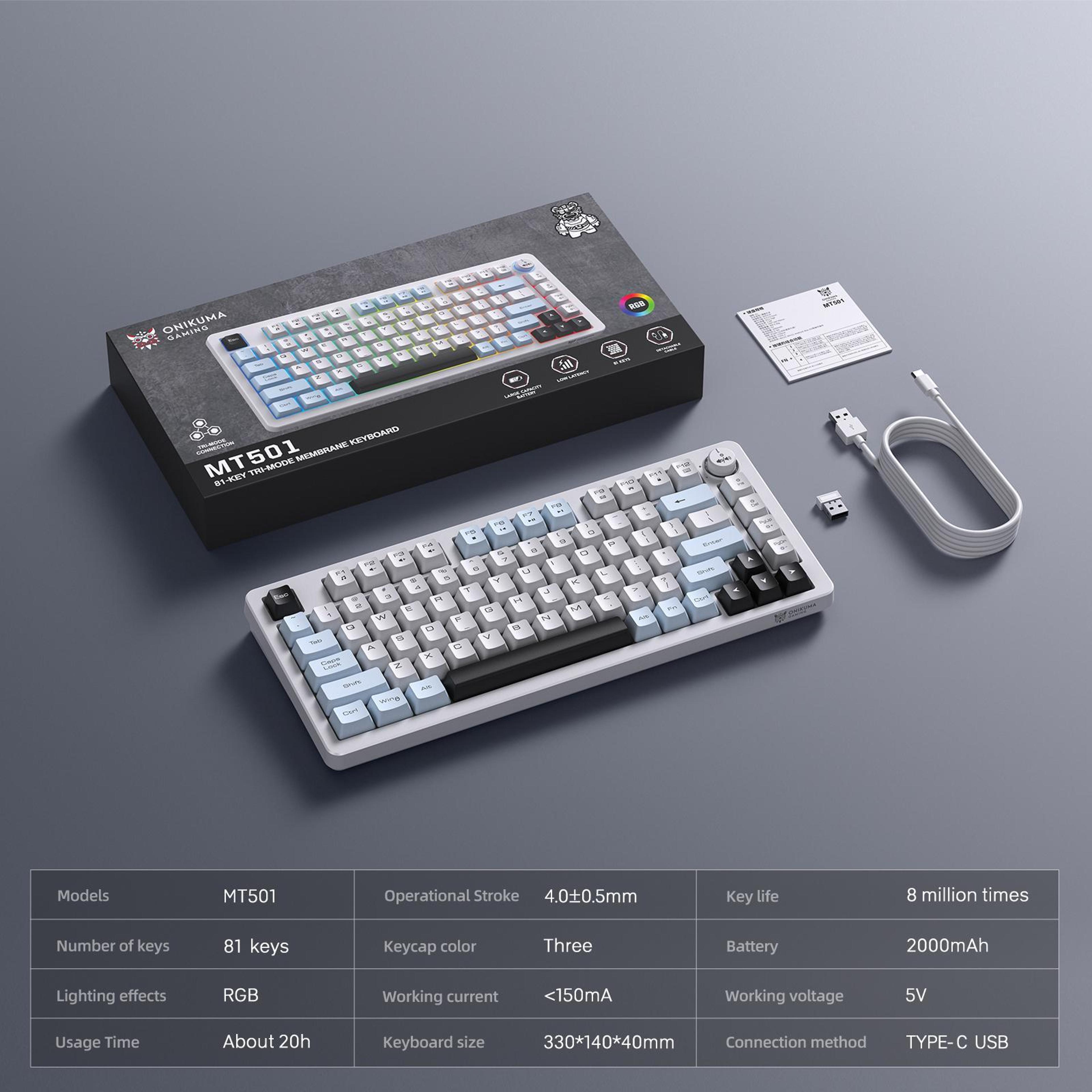 MT501 Silent Wireless Keyboard With RGB Backlight And TriMode Connectivity 3