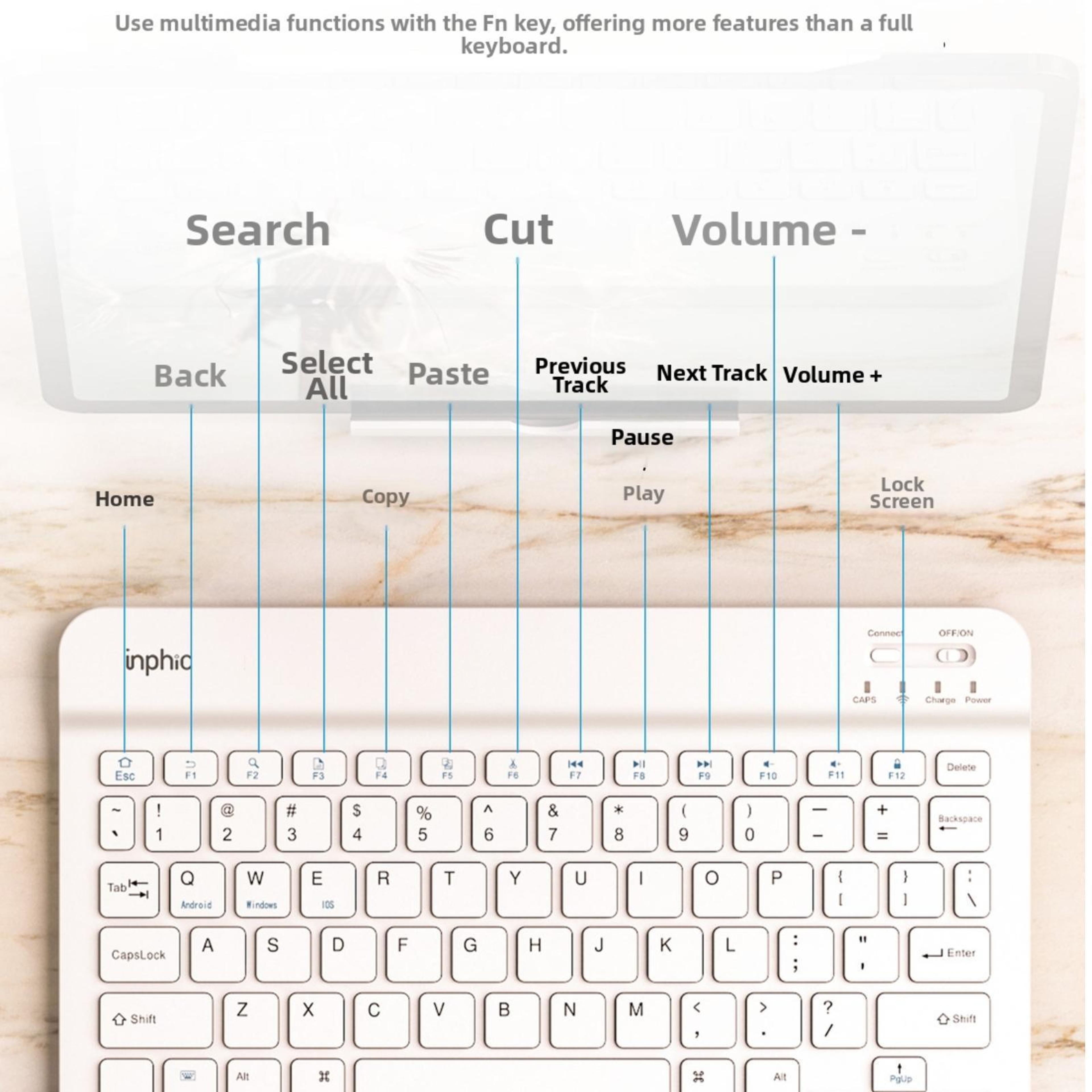 Wireless Bluetooth Keyboard V750B Silent Rechargeable For Laptop And Tablet 7