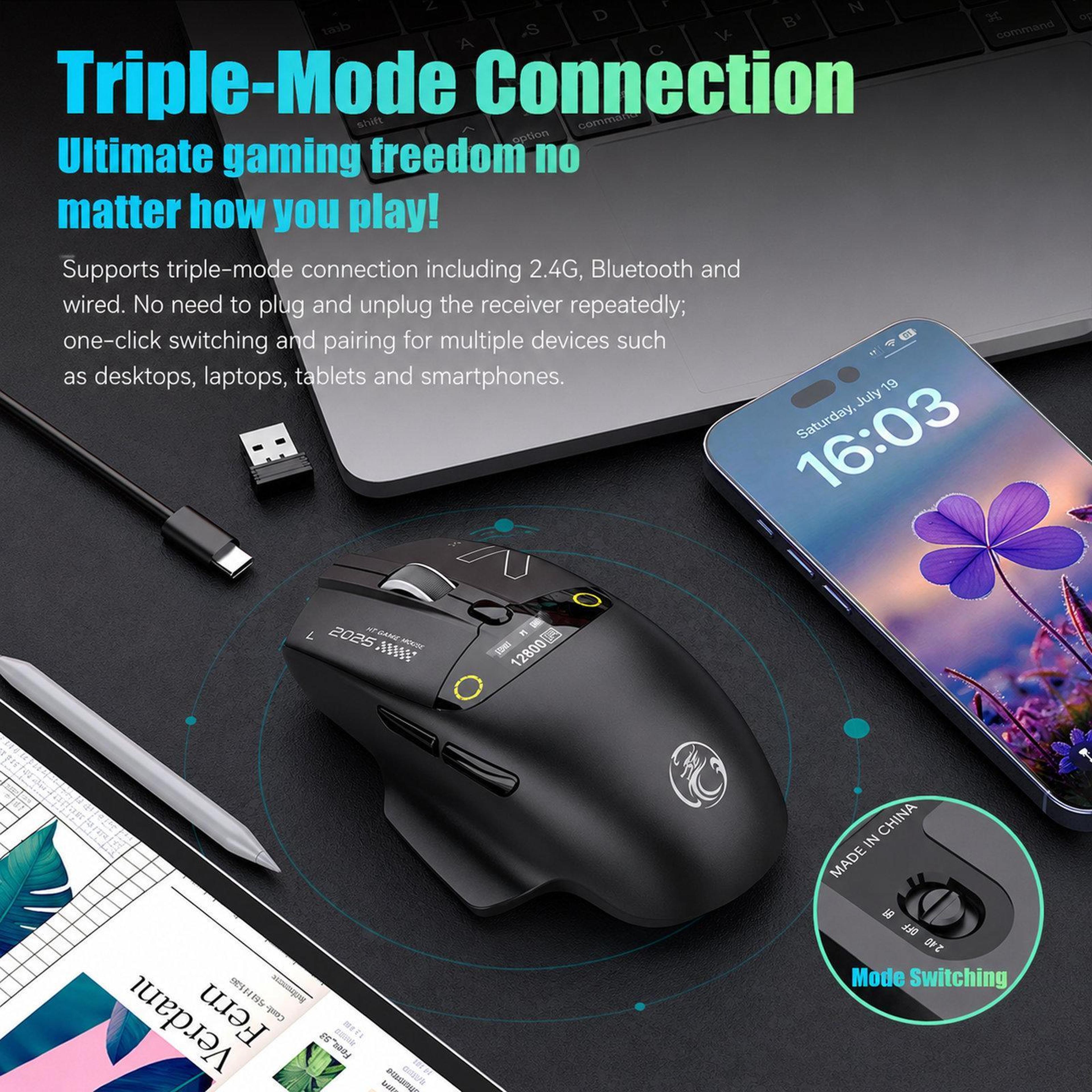 TriMode Wireless Gaming Mouse With Smart Display And 12800 DPI 1